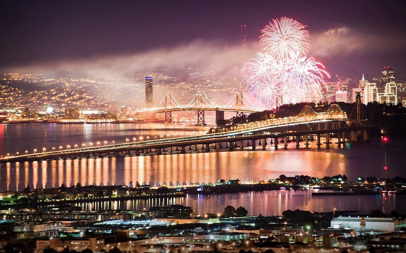Download mobile wallpaper City, Holiday, Cities, United States, Bridge, San Francisco, Firework, Usa, Fireworks, Night for free.