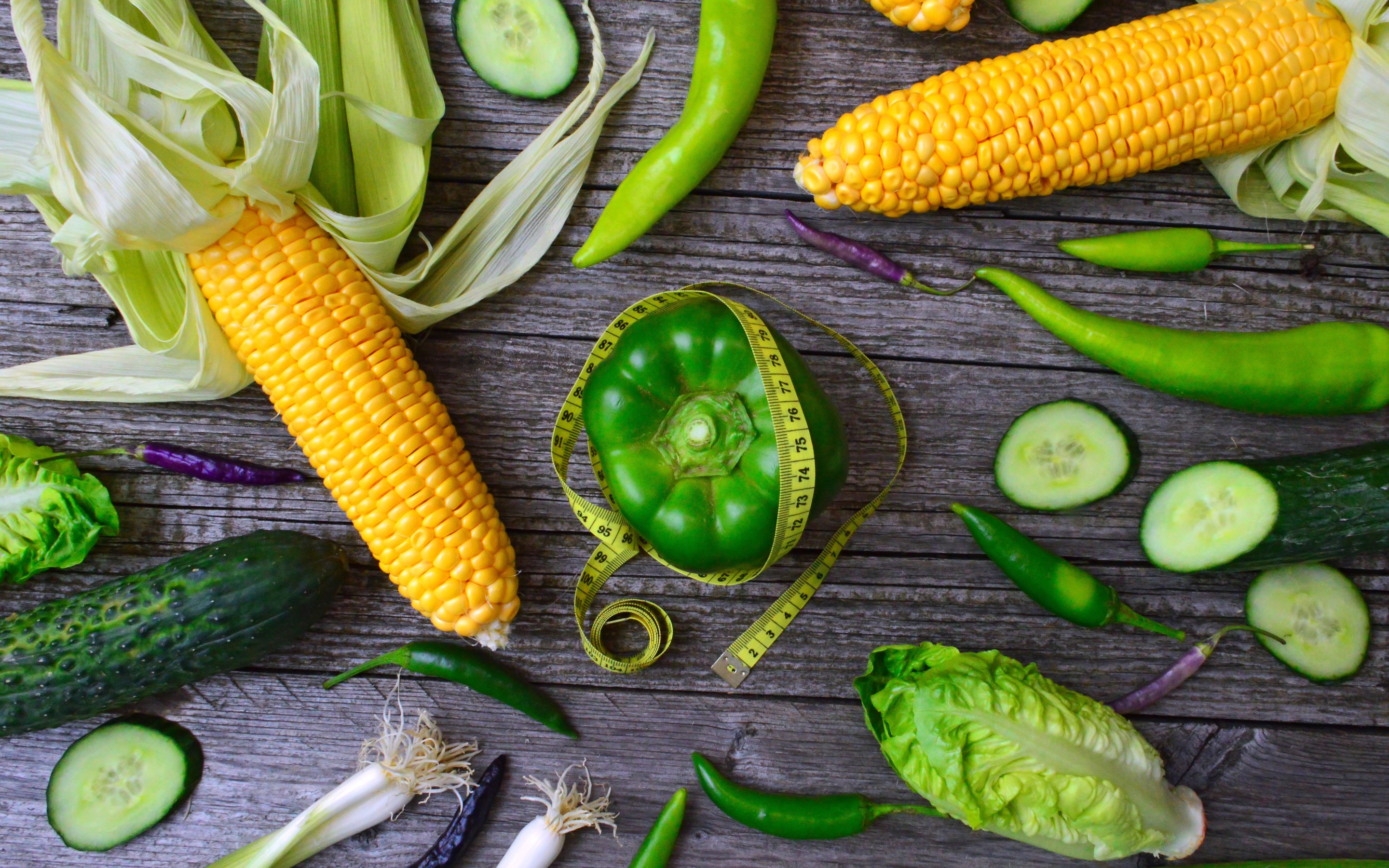 food, vegetables, cabbage, corn, cucumber, onion, pepper, vegetable 5K