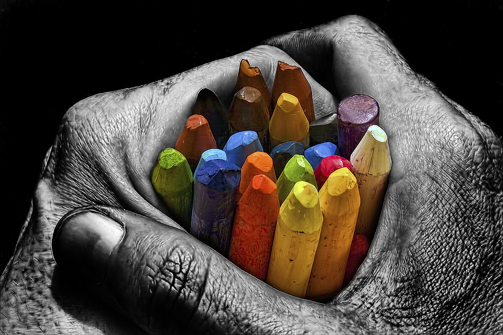 art, palms, bright, multicolored, motley, palm, hands, pencils, stranded, shallow 4K