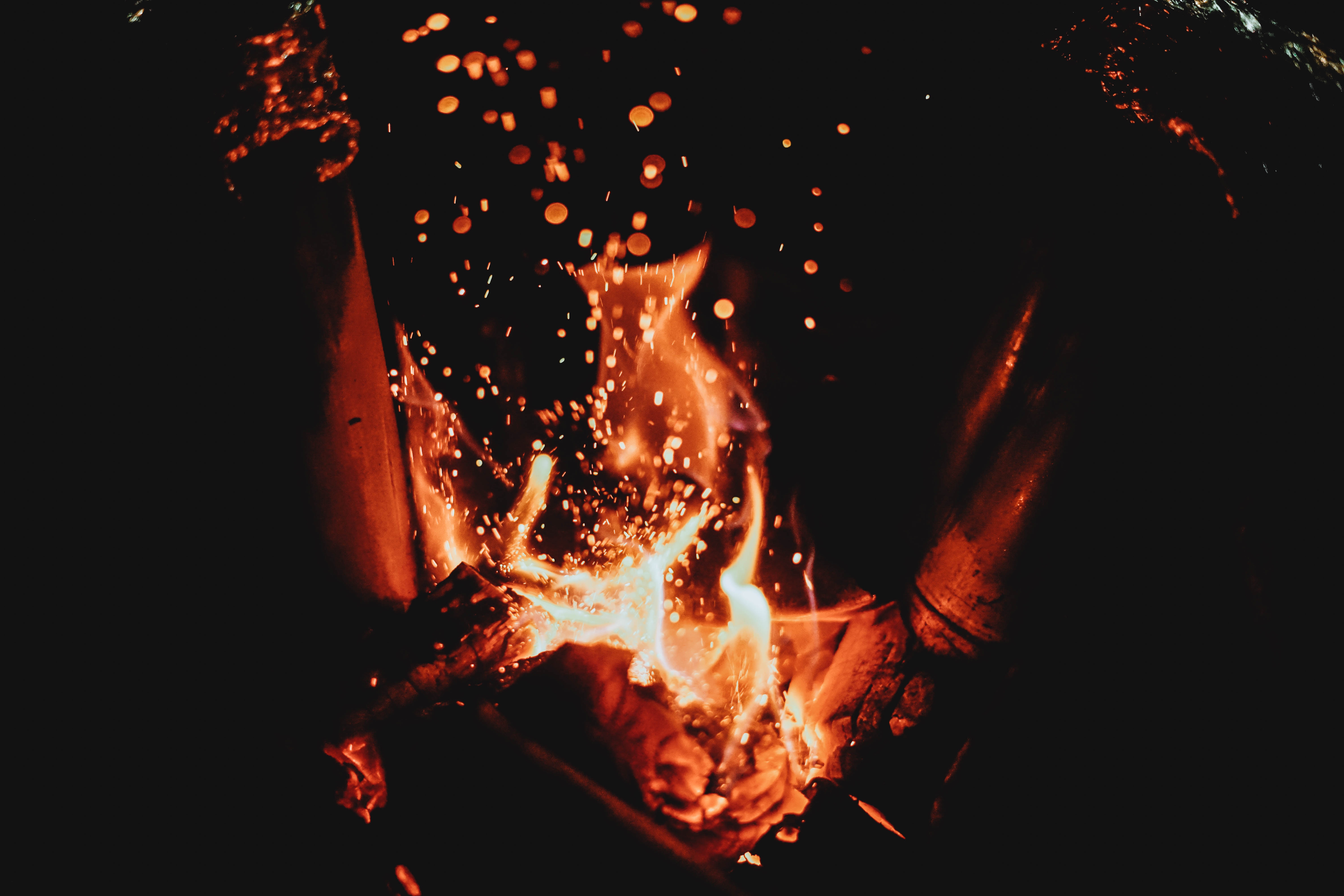 fire, flame, bonfire, dark, sparks phone background