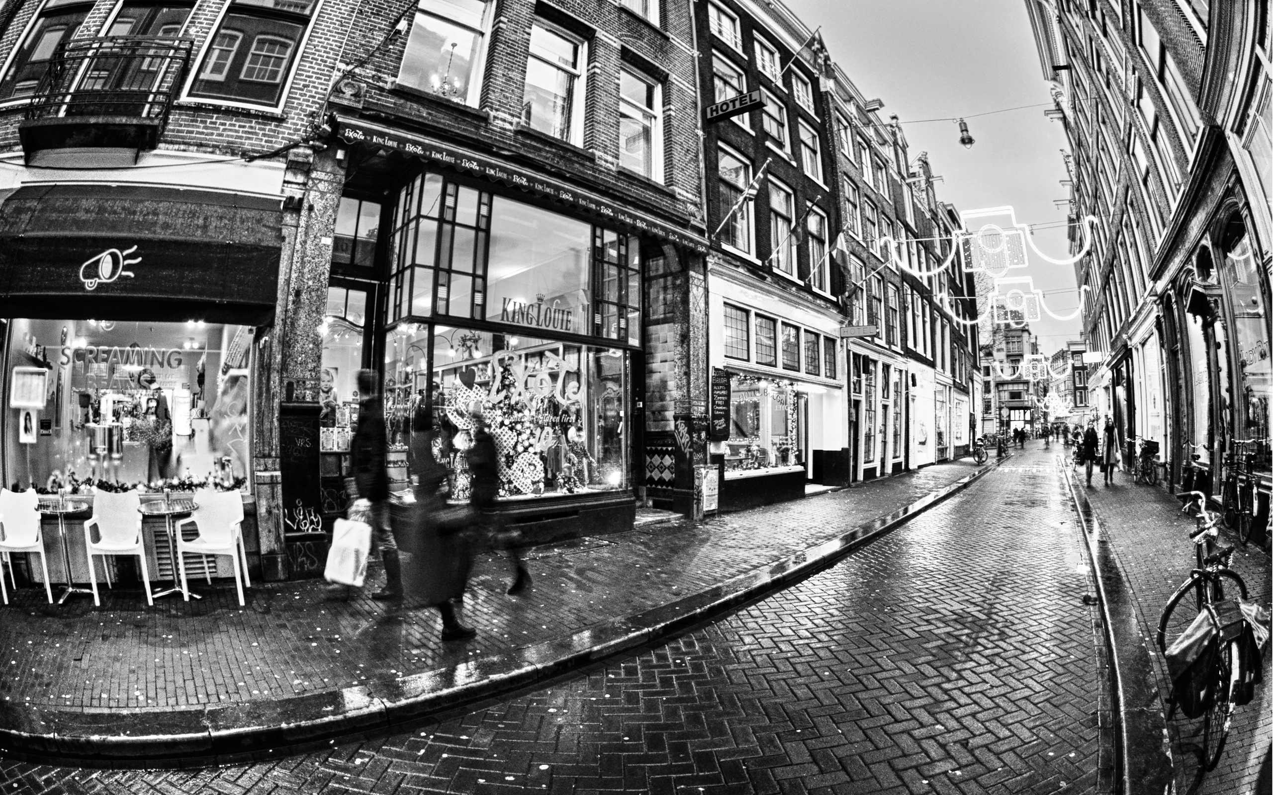 photography, black & white, amsterdam, building, place, street HD wallpaper