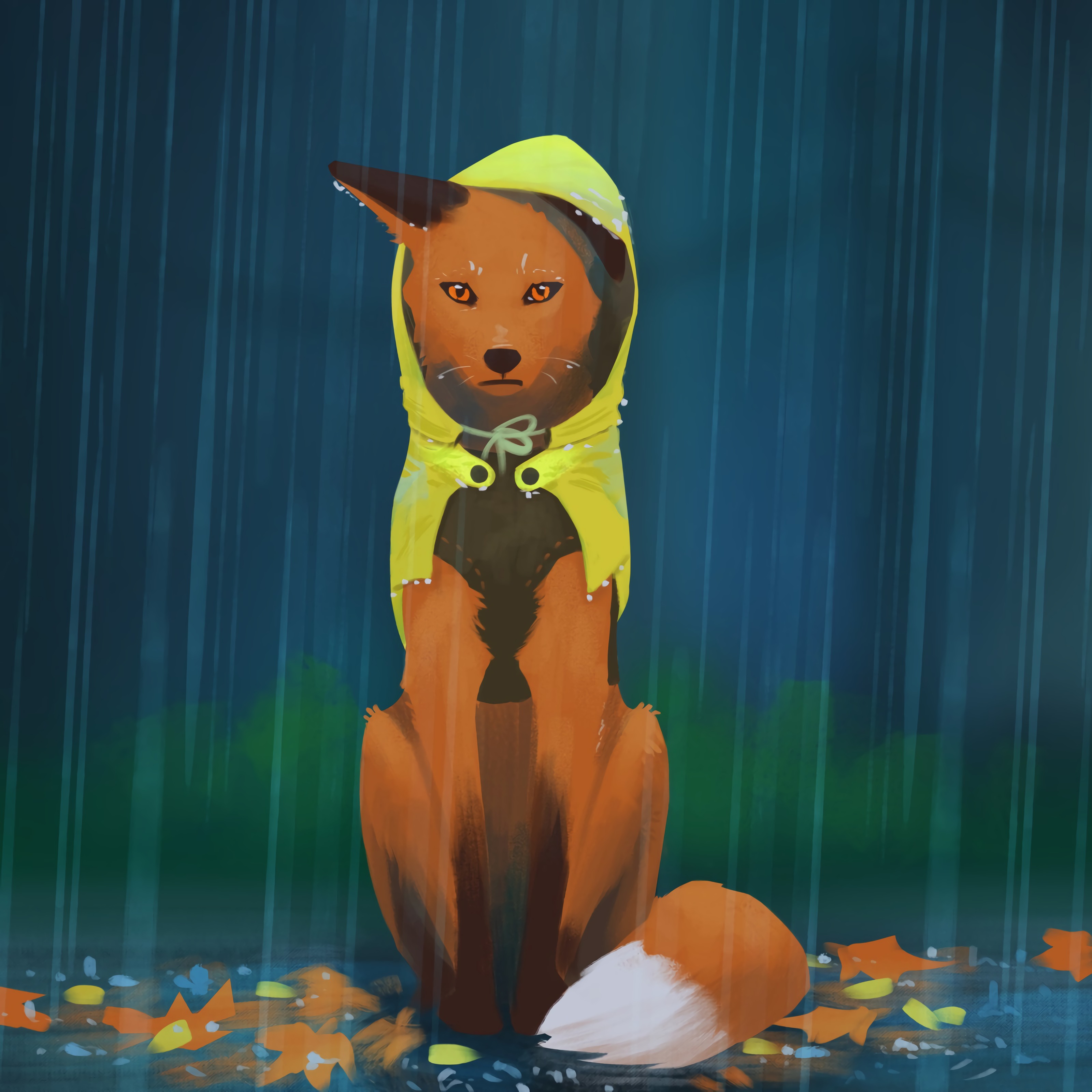 Laden Sie das Ein Fuchs, Kapuze, Haube, Regenjacke, Regenmantel, Kunst, Fuchs, Regen-Bild kostenlos auf Ihren PC-Desktop herunter