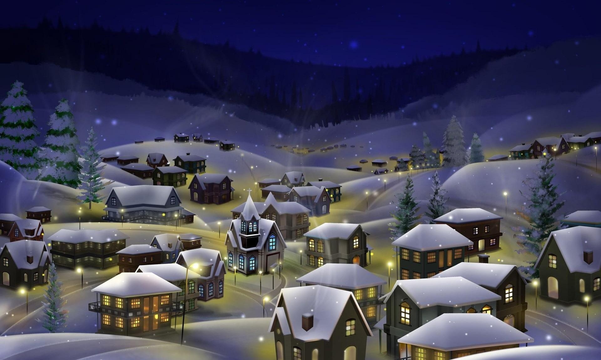 holiday, snow, christmas, holidays, night, city Free Stock Photo