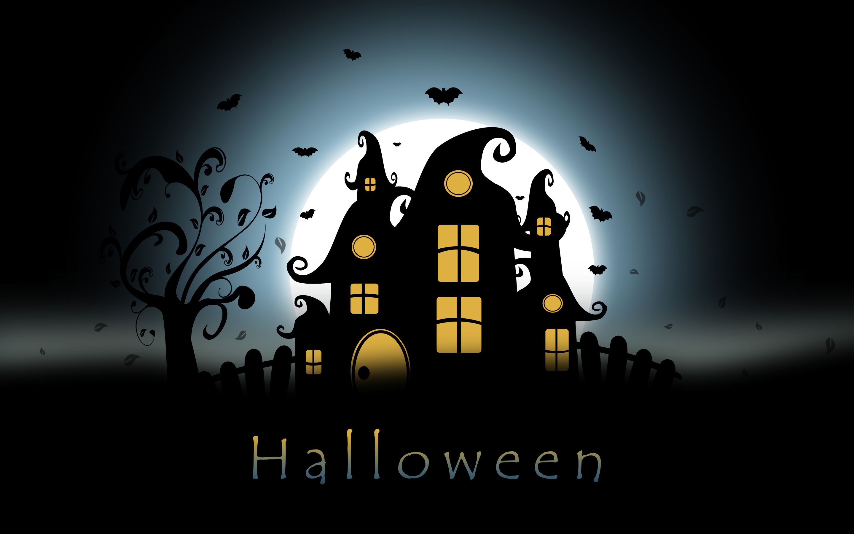 Download mobile wallpaper Halloween, Moon, Silhouette, Tree, Holiday, House, Haunted House for free.