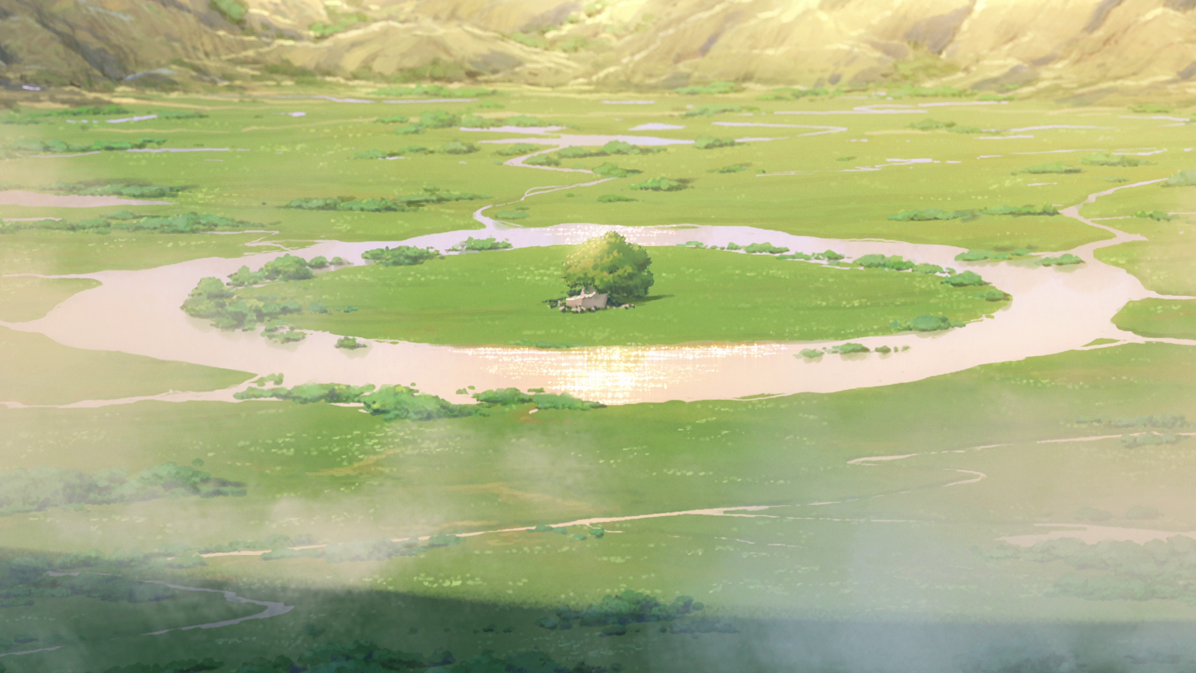 856692 descargar imagen animado, kimi no na wa, cráter, hierba, árbol, agua: fondos de pantalla y protectores de pantalla gratis
