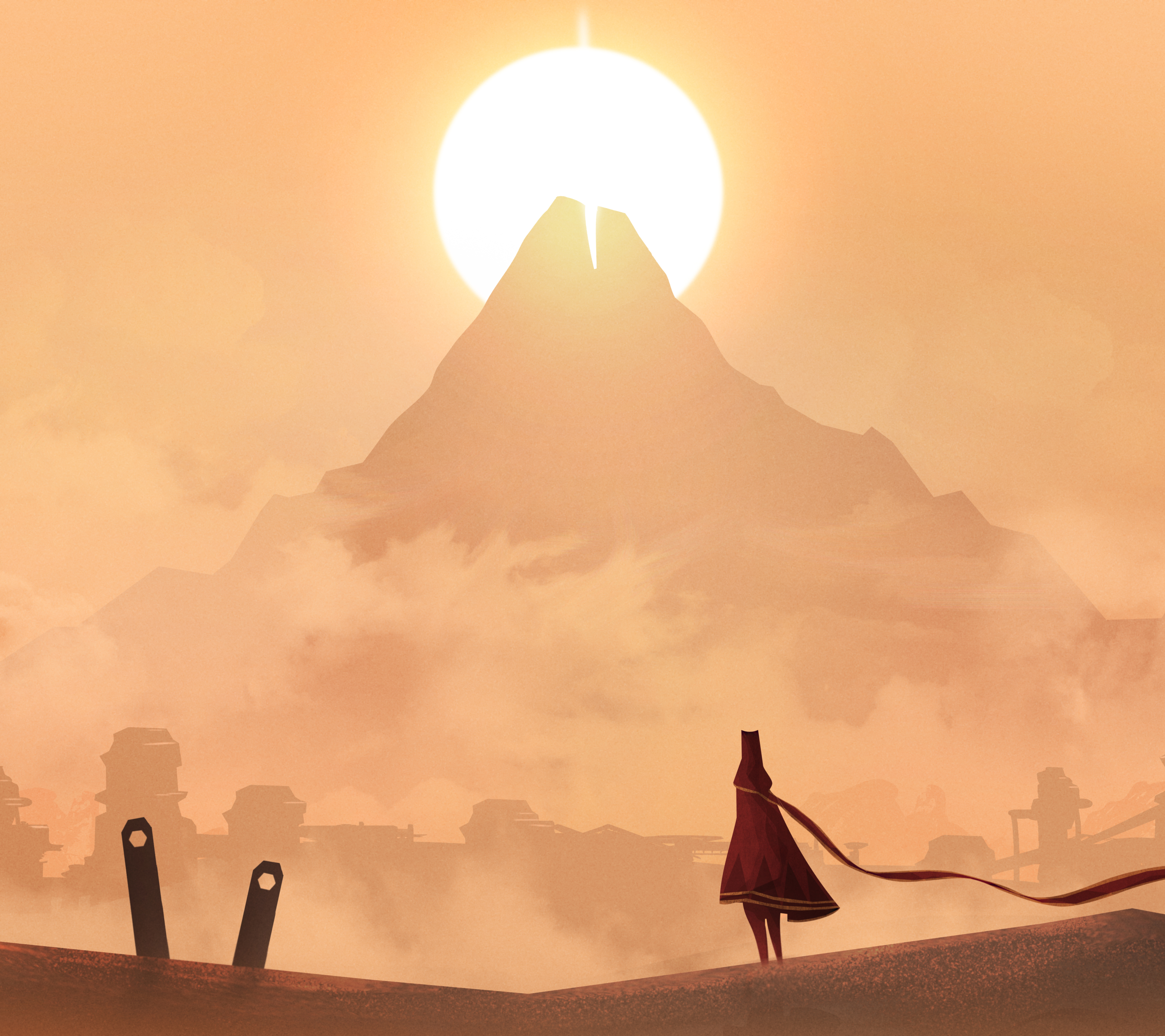 desktop Images video game, journey, sun, mountain, landscape