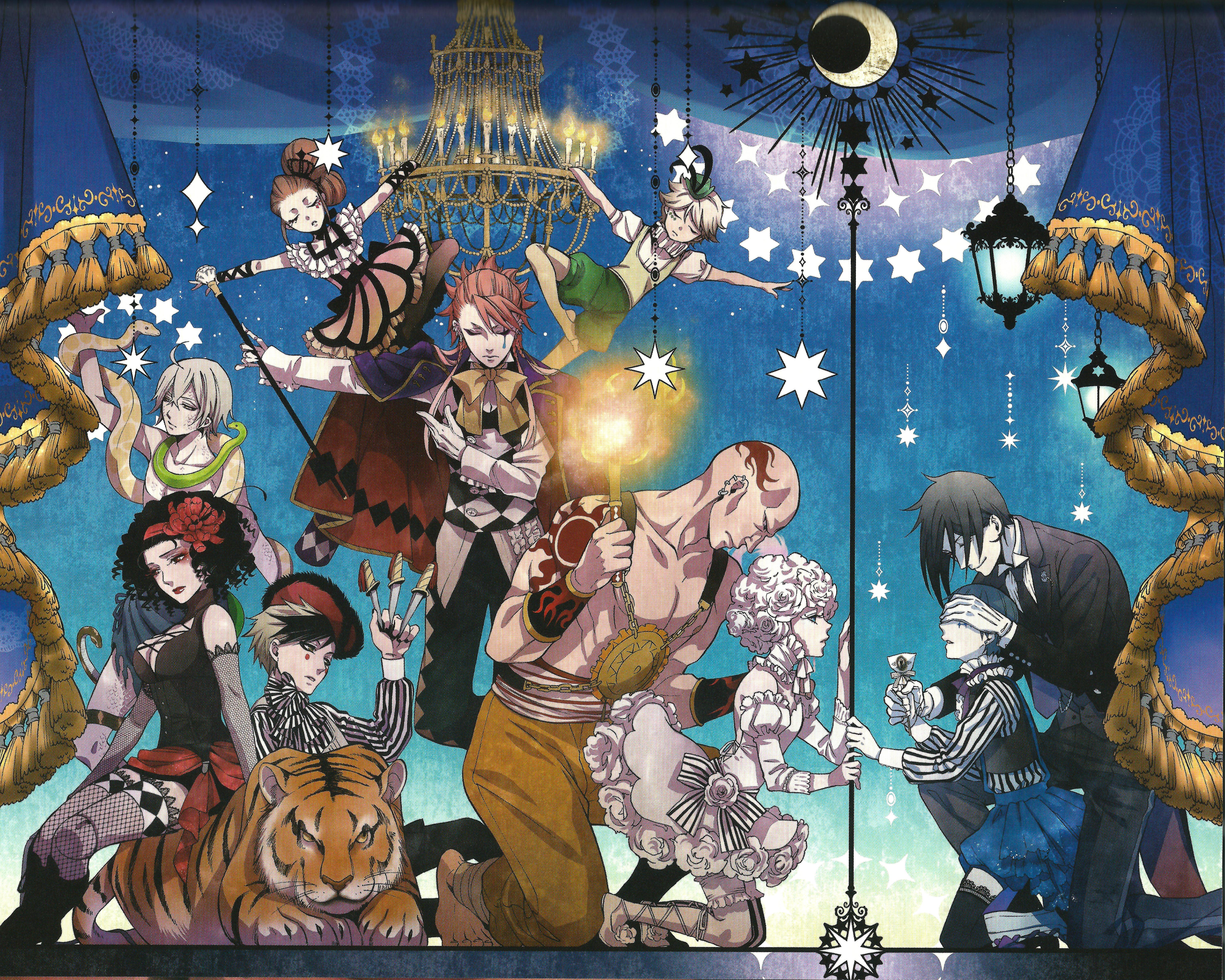anime, black butler, ciel phantomhive, joker (black butler), sebastian michaelis HD wallpaper