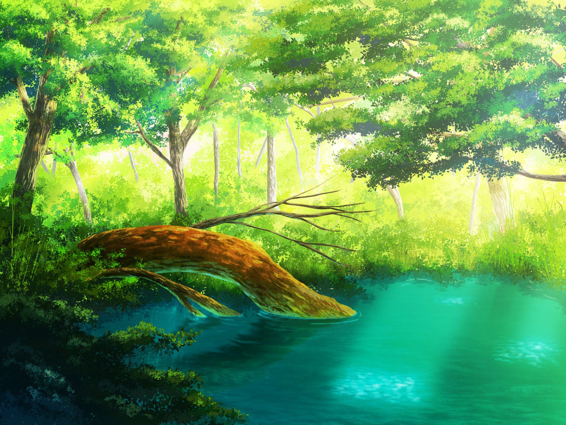 Live wallpaper Forest and stream and rays 4K DOWNLOAD