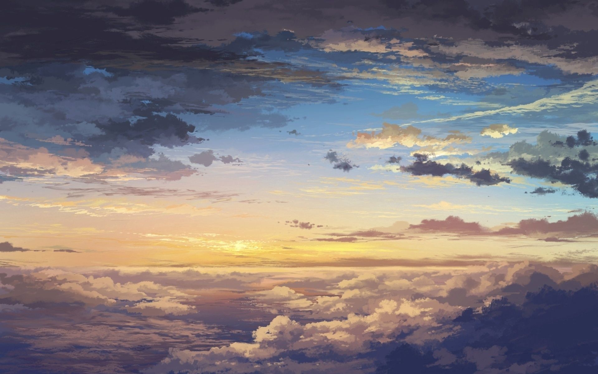 Handy-Wallpaper Höhe, Wolken, Sky, Sunset, Clouds, Kunst, Natur, Landschaft kostenlos herunterladen.