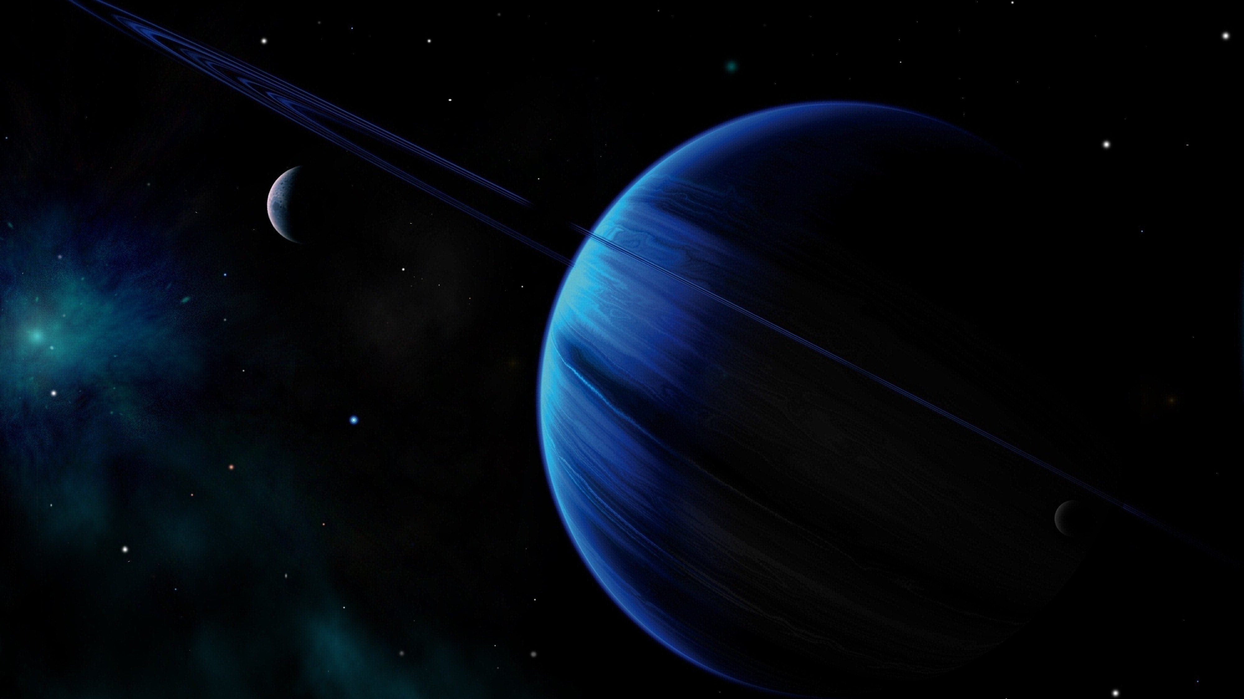 blue, planet, dark, universe, ring 5K