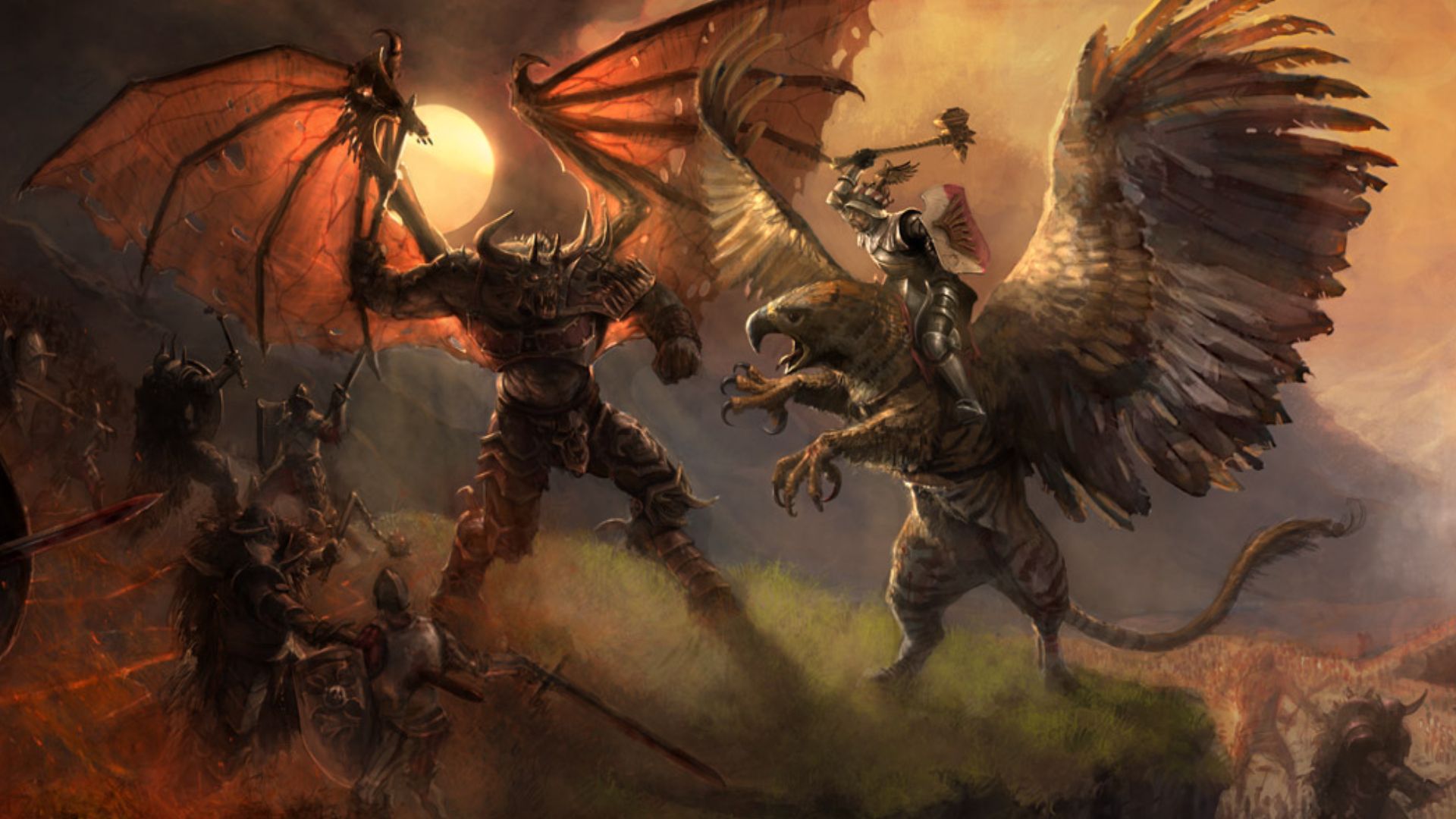 fantasy, battle, demon, griffin wallpaper for mobile