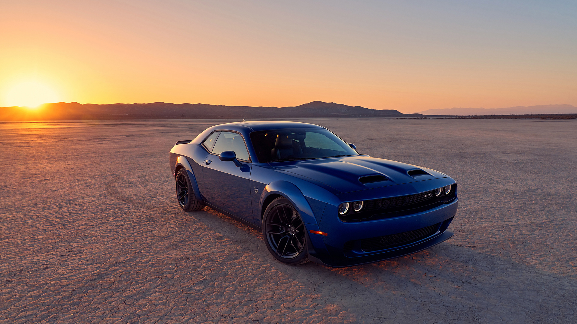 Download mobile wallpaper Sunset, Desert, Dodge, Dodge Challenger Srt, Vehicles, Dodge Challenger Srt Hellcat for free.