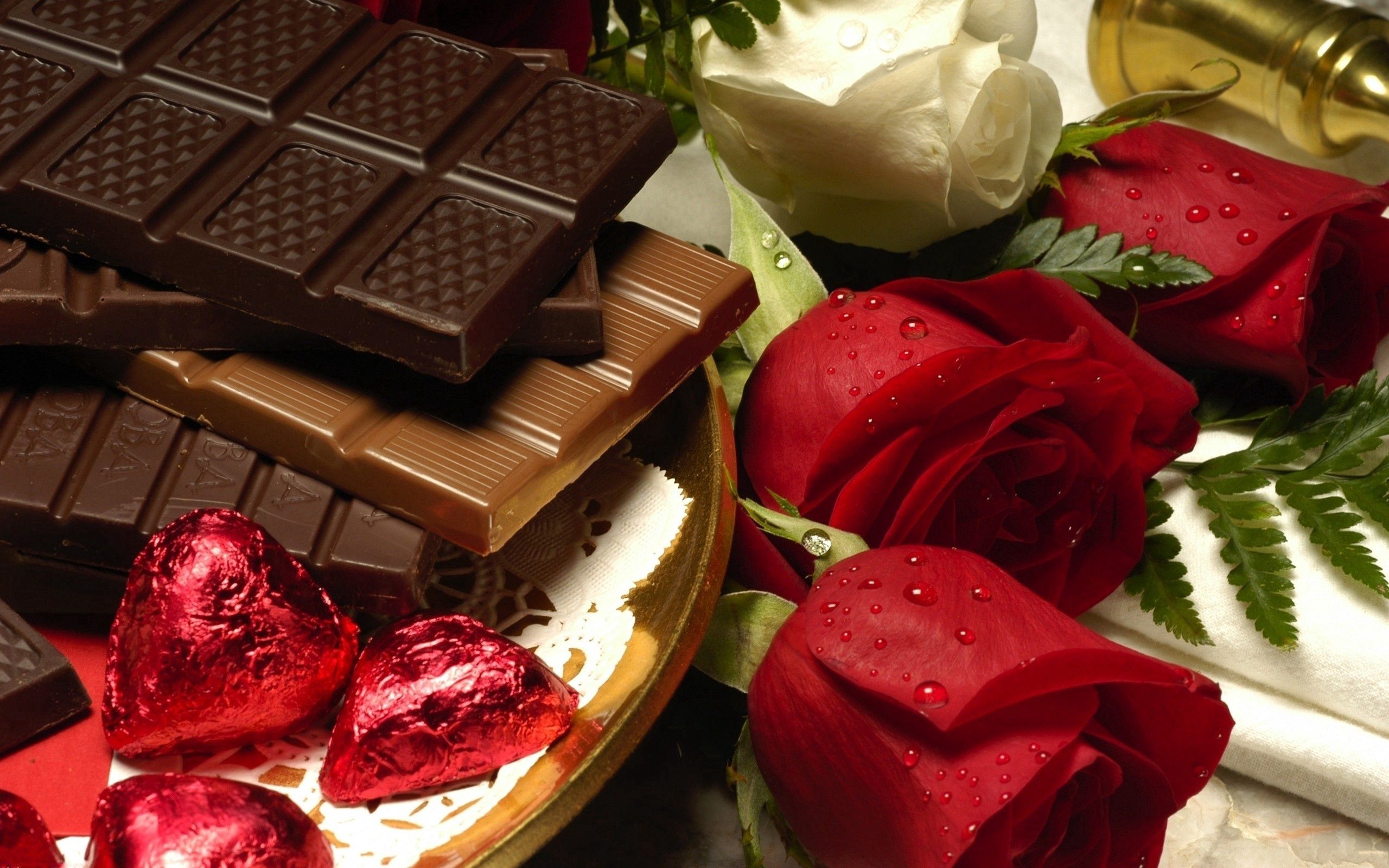chocolate, rose, flowers, food, rose flower UHD