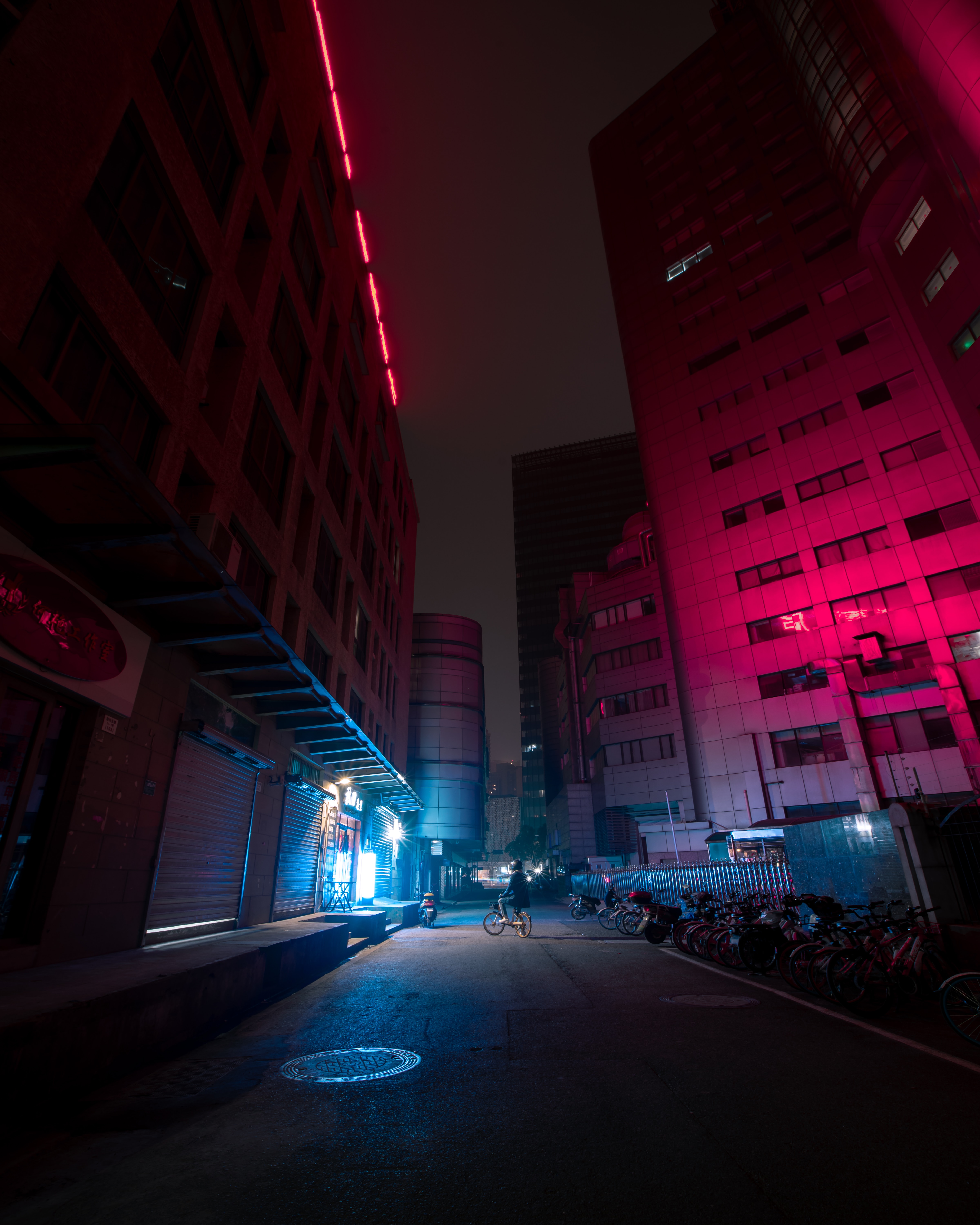 street, dark, neon, night, city