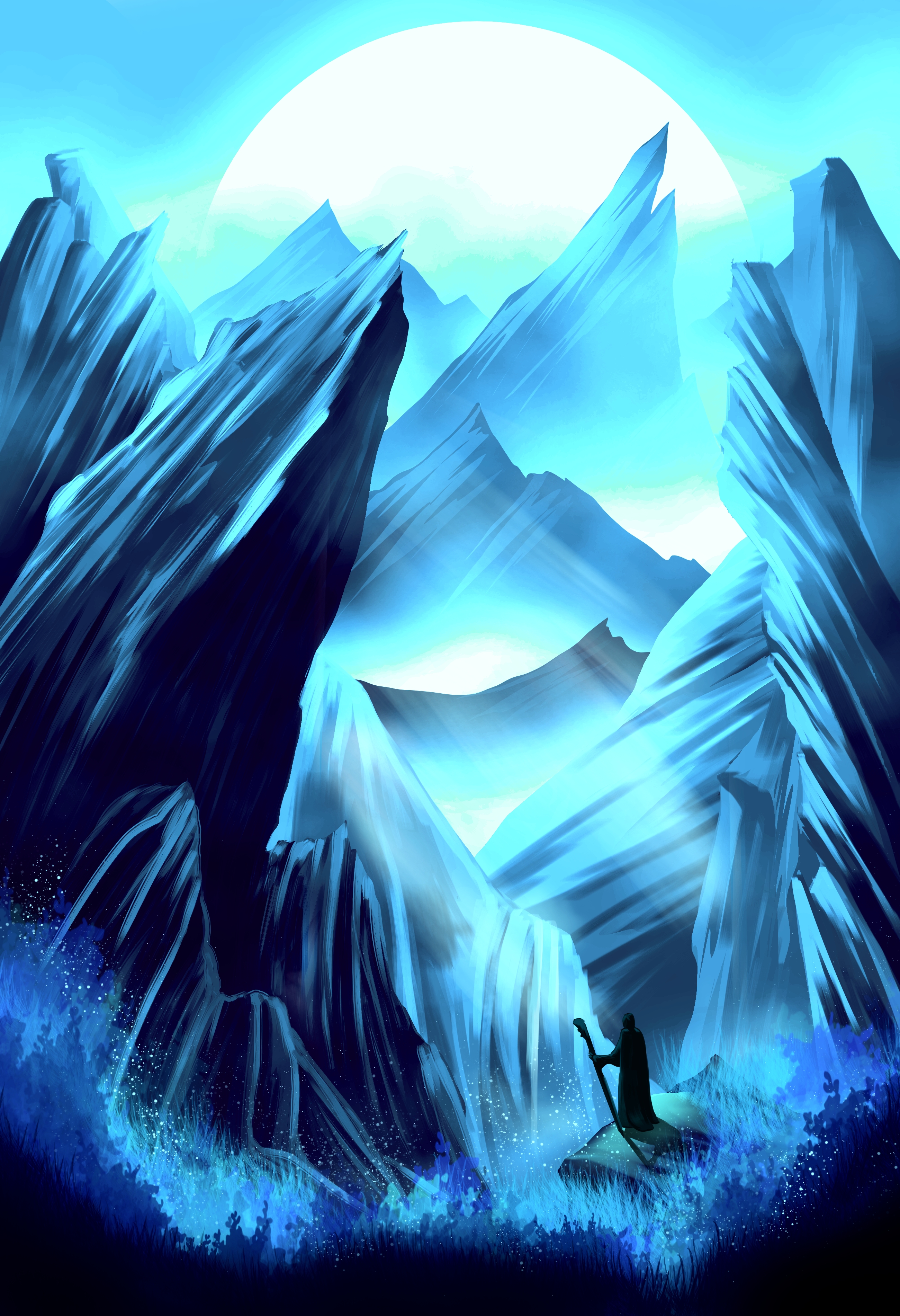 art, journey, mountains, rocks, silhouette Full HD