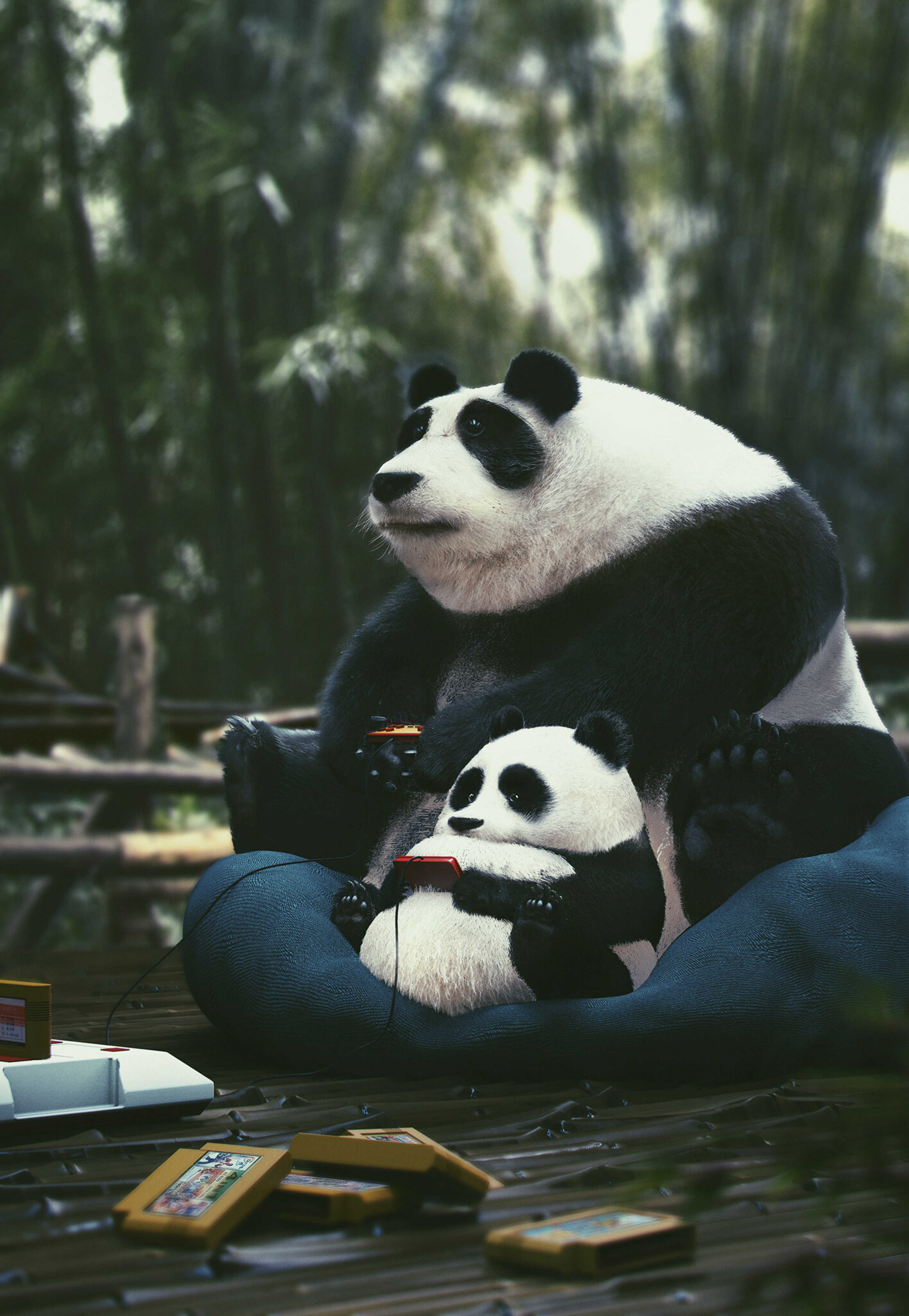 77421 скачать картинку панды, разное, играть, геймер, джойстики, картриджи - обои и заставки бесплатно