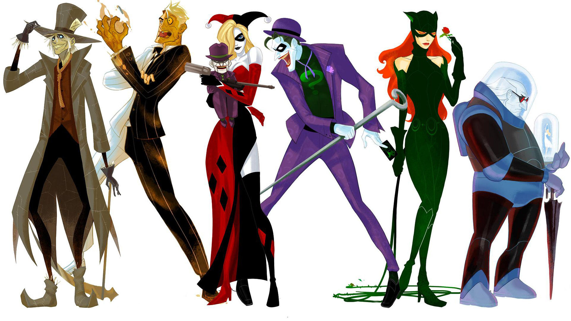 comics, batman, catwoman, harley quinn, mr freeze (dc comics), riddler (dc comics), scarecrow (batman), two face 2160p