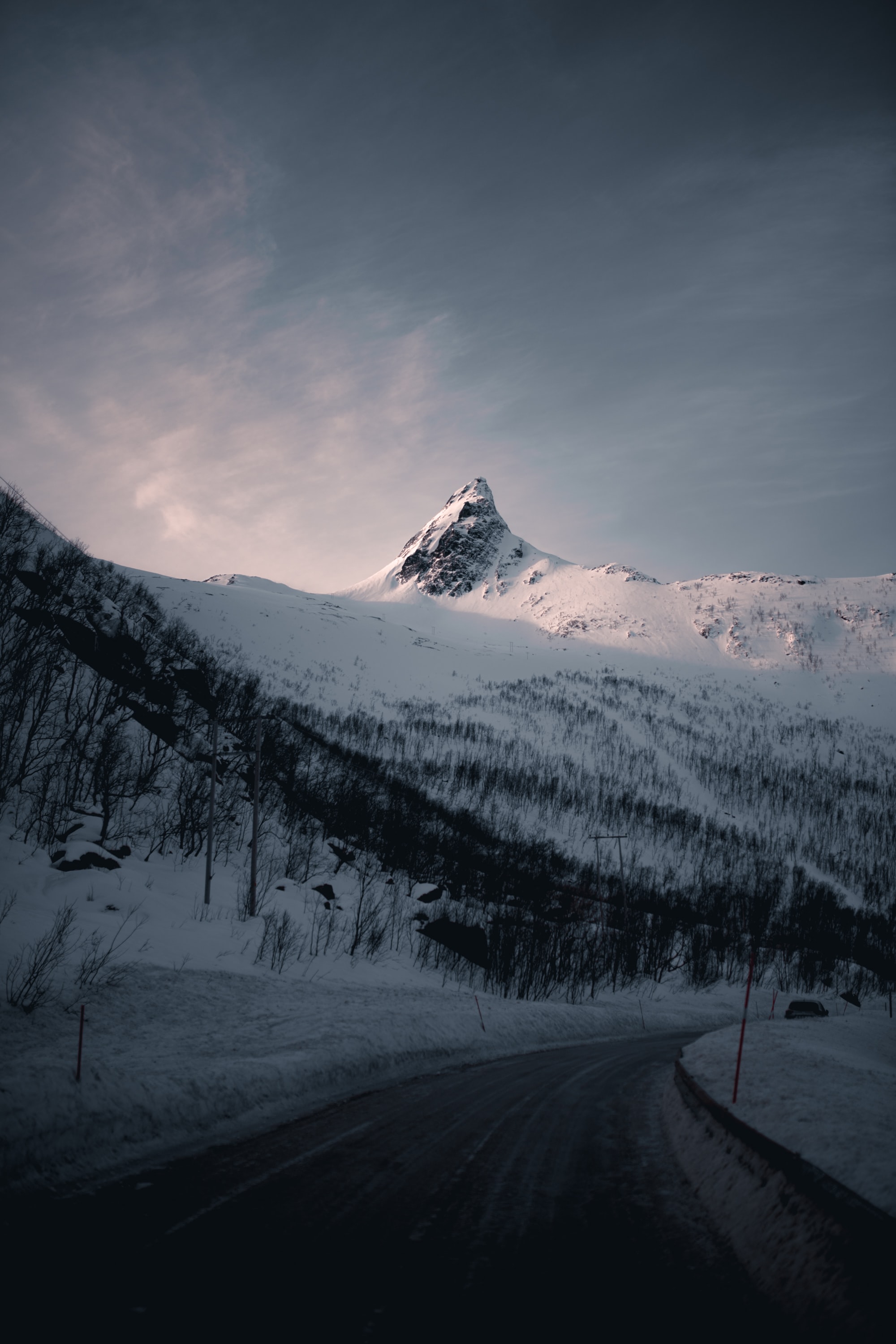 vertex, nature, mountain, top, road, snow covered, snowbound Full HD