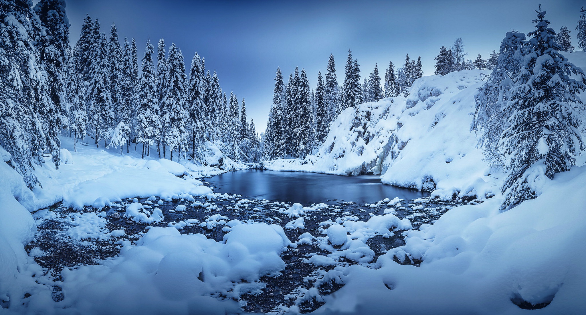961764 скачать обои природа, финляндия, зима, снег, земля/природа, река - заставки и картинки бесплатно