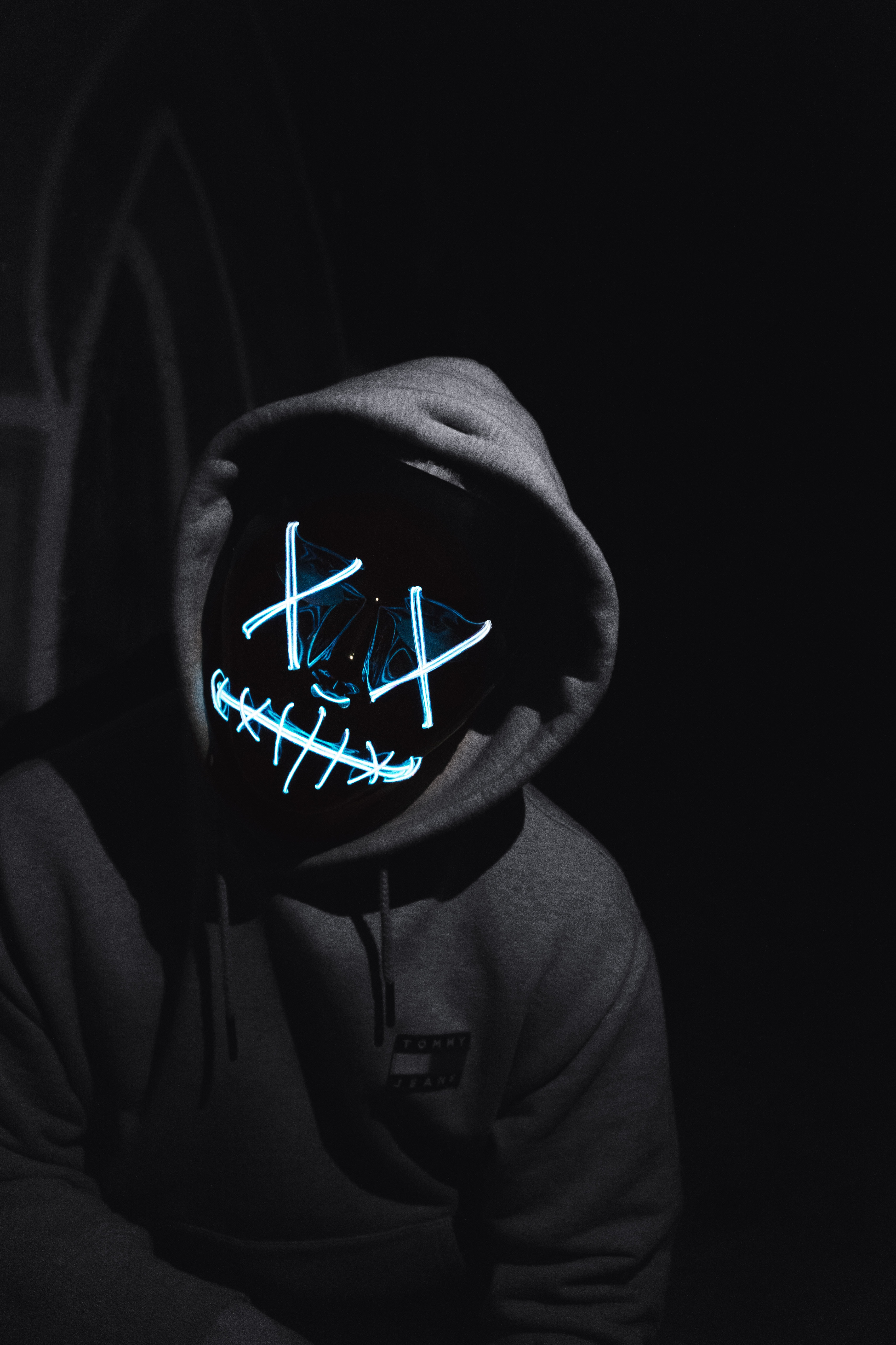 dark, mask, neon, anonymous, miscellaneous, miscellanea, human, person wallpapers for tablet