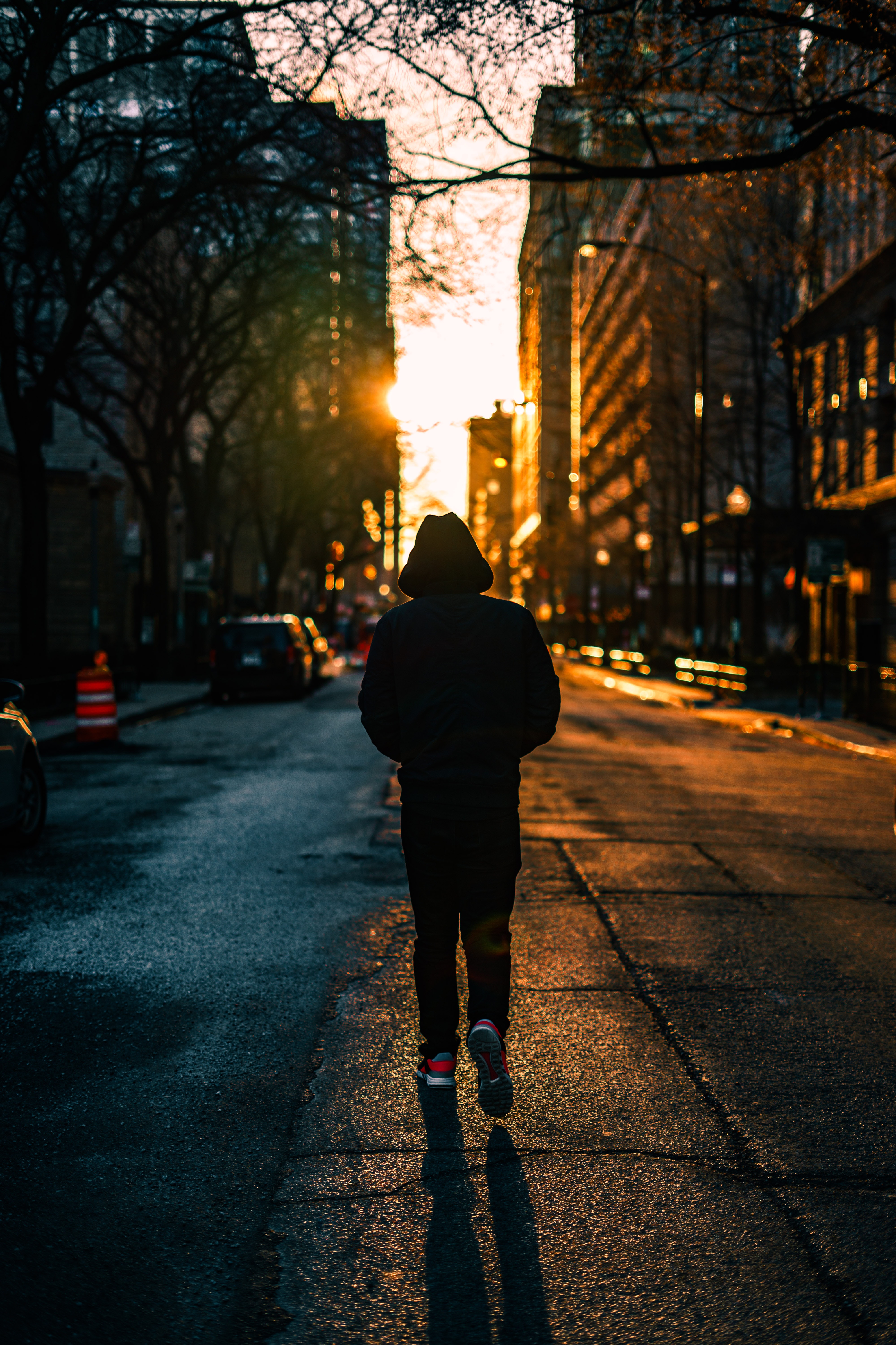 human, loneliness, person, city, dark, hood phone background