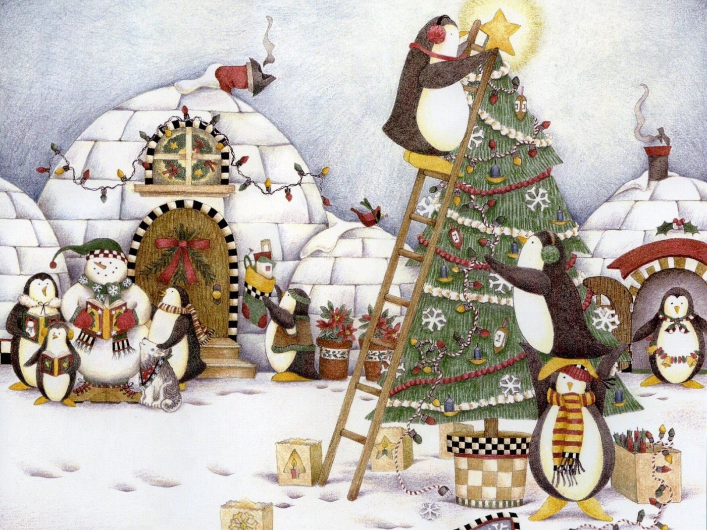 christmas xmas, holidays, pinguins, snow, pictures HD wallpaper