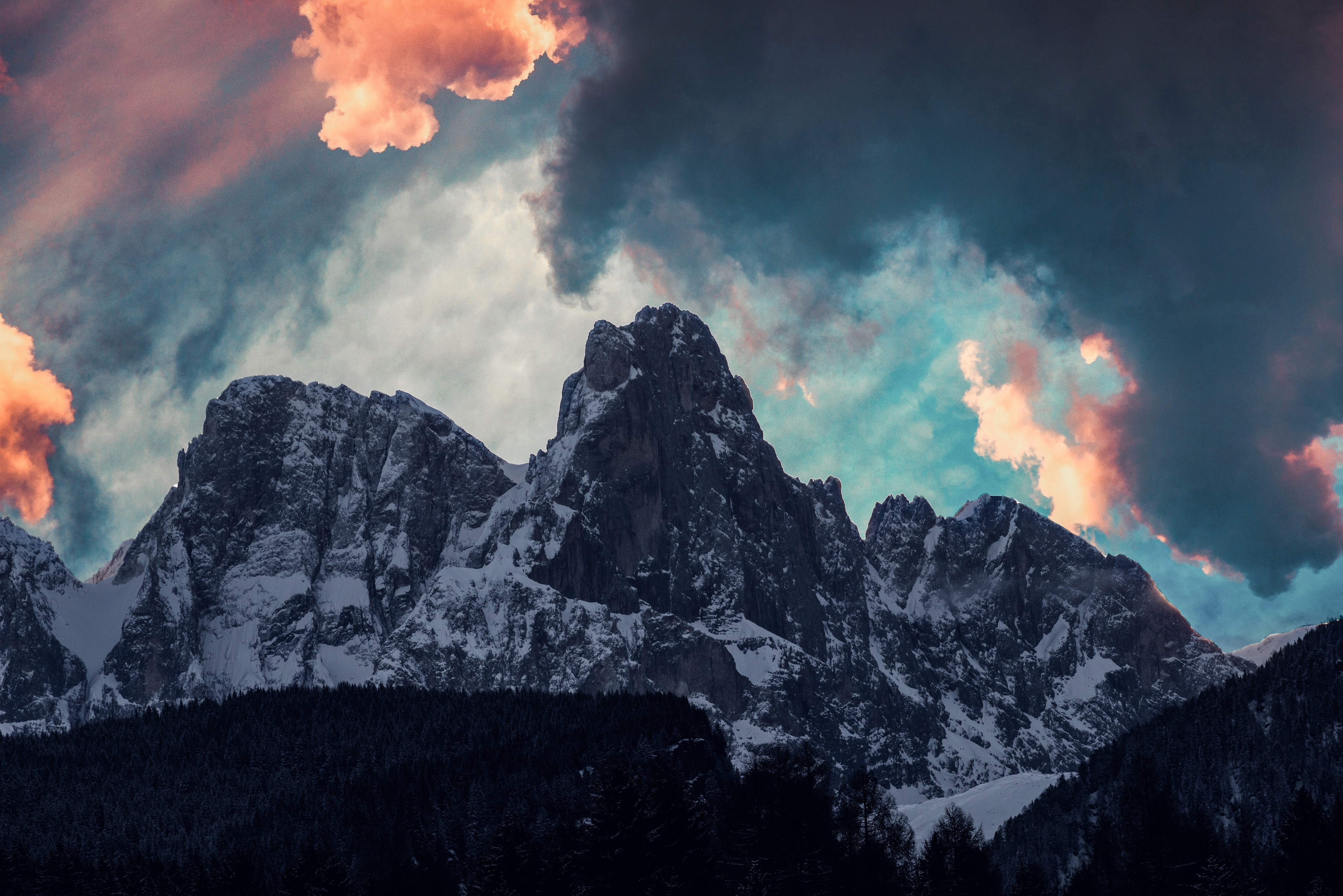 Free download wallpaper Clouds, Trees, Snow, Mountains, Nature on your PC desktop
