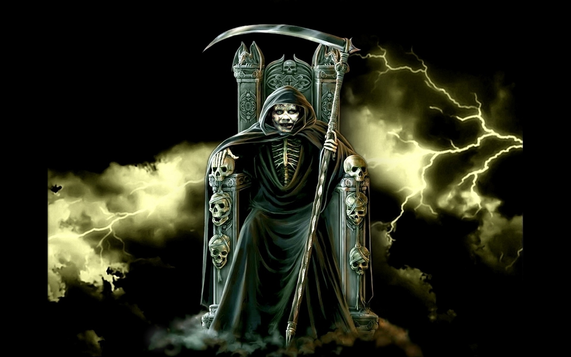 Download mobile wallpaper Throne, Skull, Grim Reaper, Dark for free.