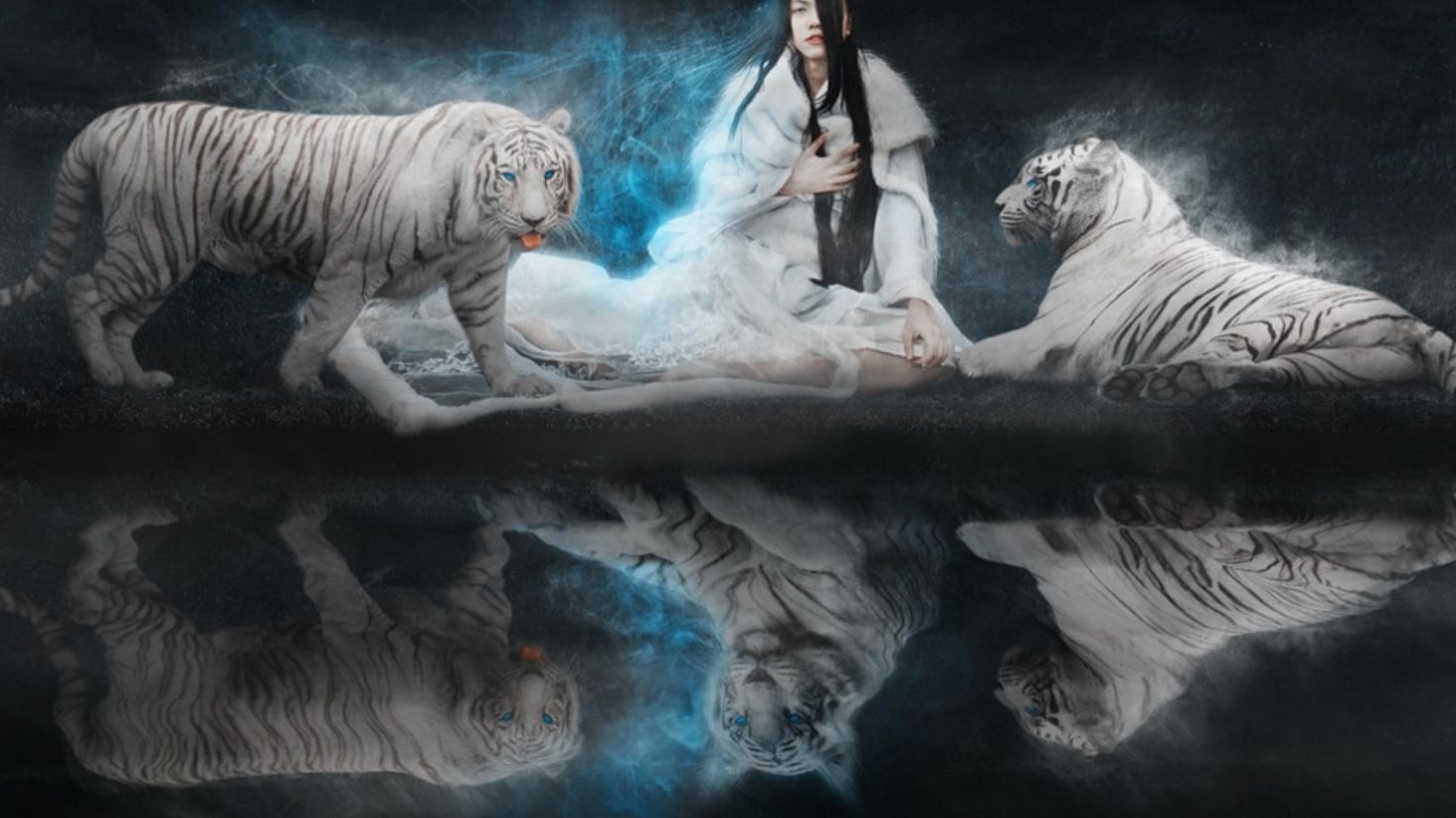 Мужчина коза женщина тигр. Белый тигр фэнтези. Белый тигр Япония. Обои фэнтези тигры. Тигр фэнтези картинки.