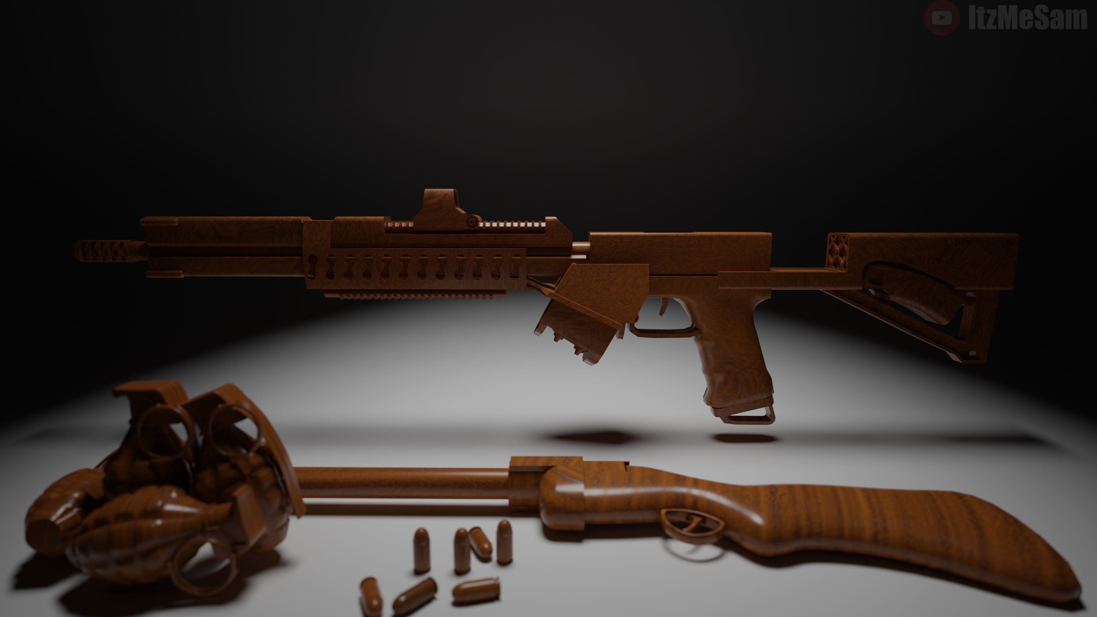 weapons, artistic, grenade, rifle, shotgun, wood carving HD wallpaper