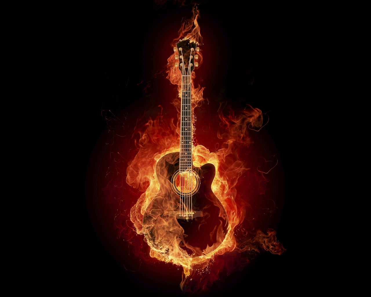 guitar, music, fire lock screen backgrounds