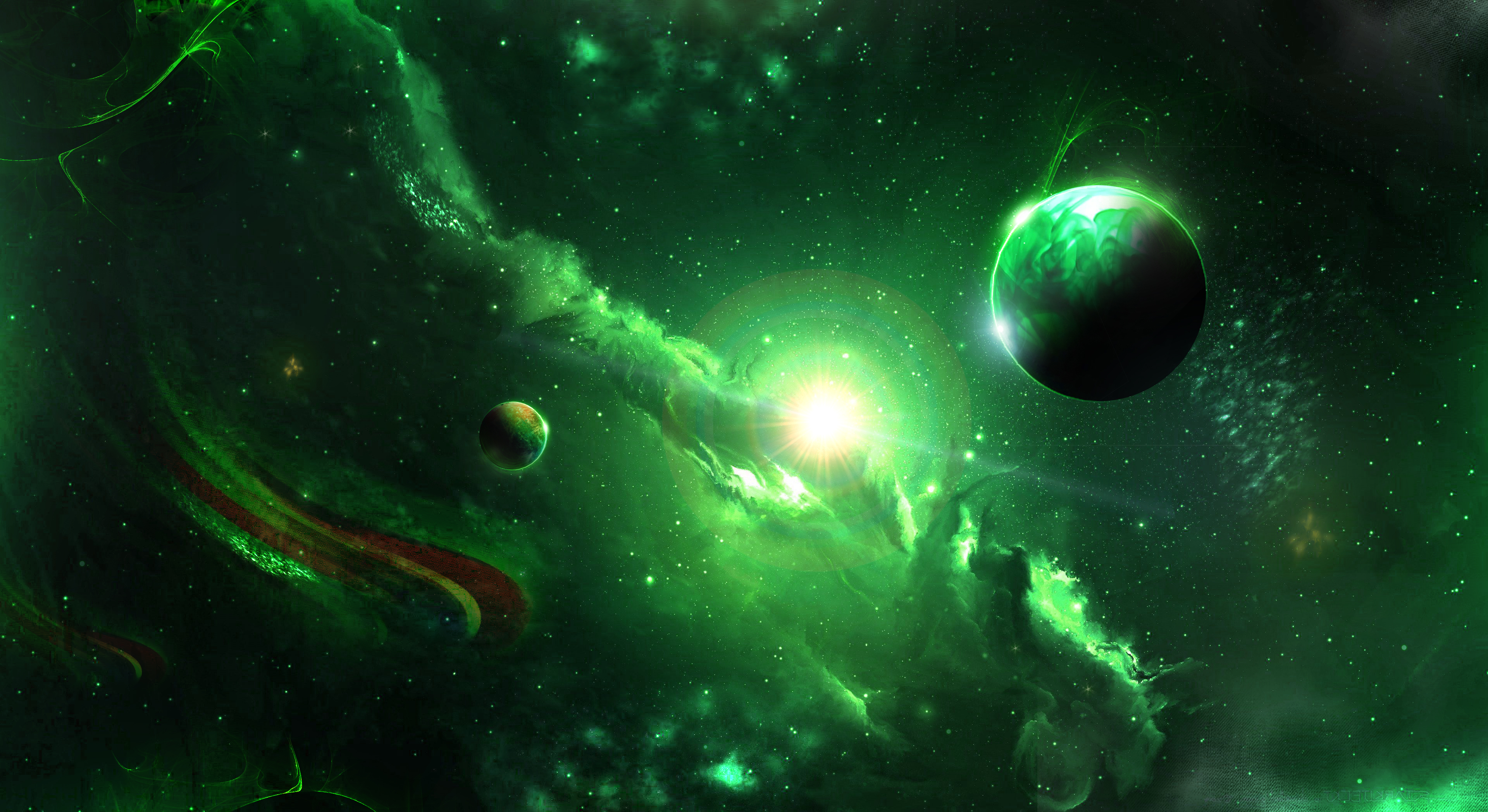 green, planets, universe, galaxy