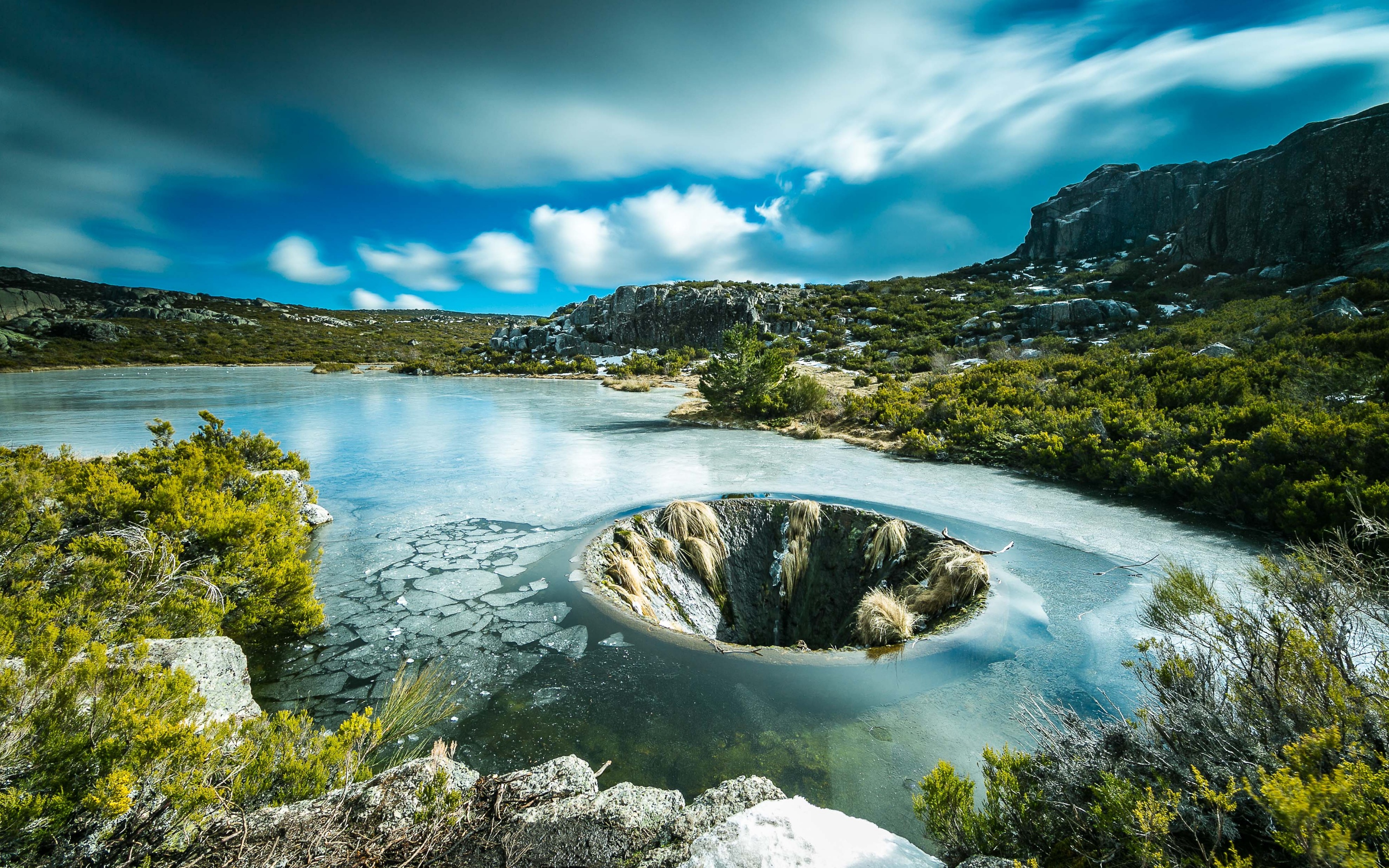 earth, landscape, cloud, crater, lake, mountain, national park, nature, portugal, stone
