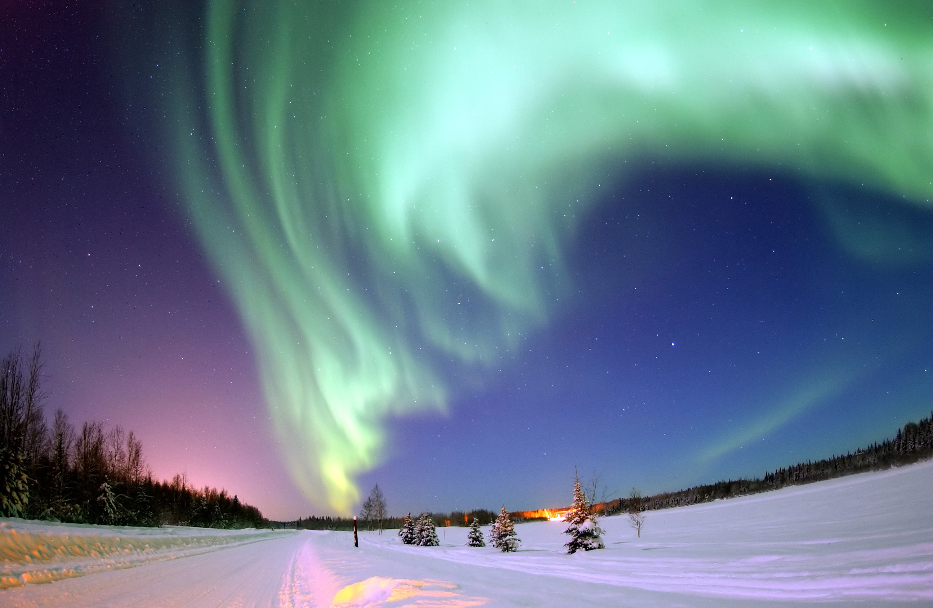 aurora borealis, aurora, snow, starry sky, nature, northern lights, winter