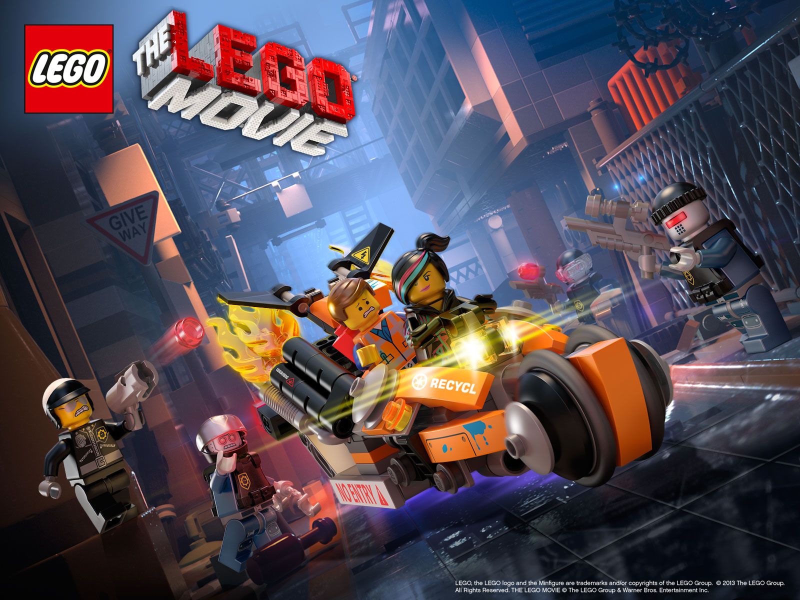 Free HD text, movie, the lego movie, cop, emmet (the lego movie), lego, logo, robot, wyldstyle (the lego movie)