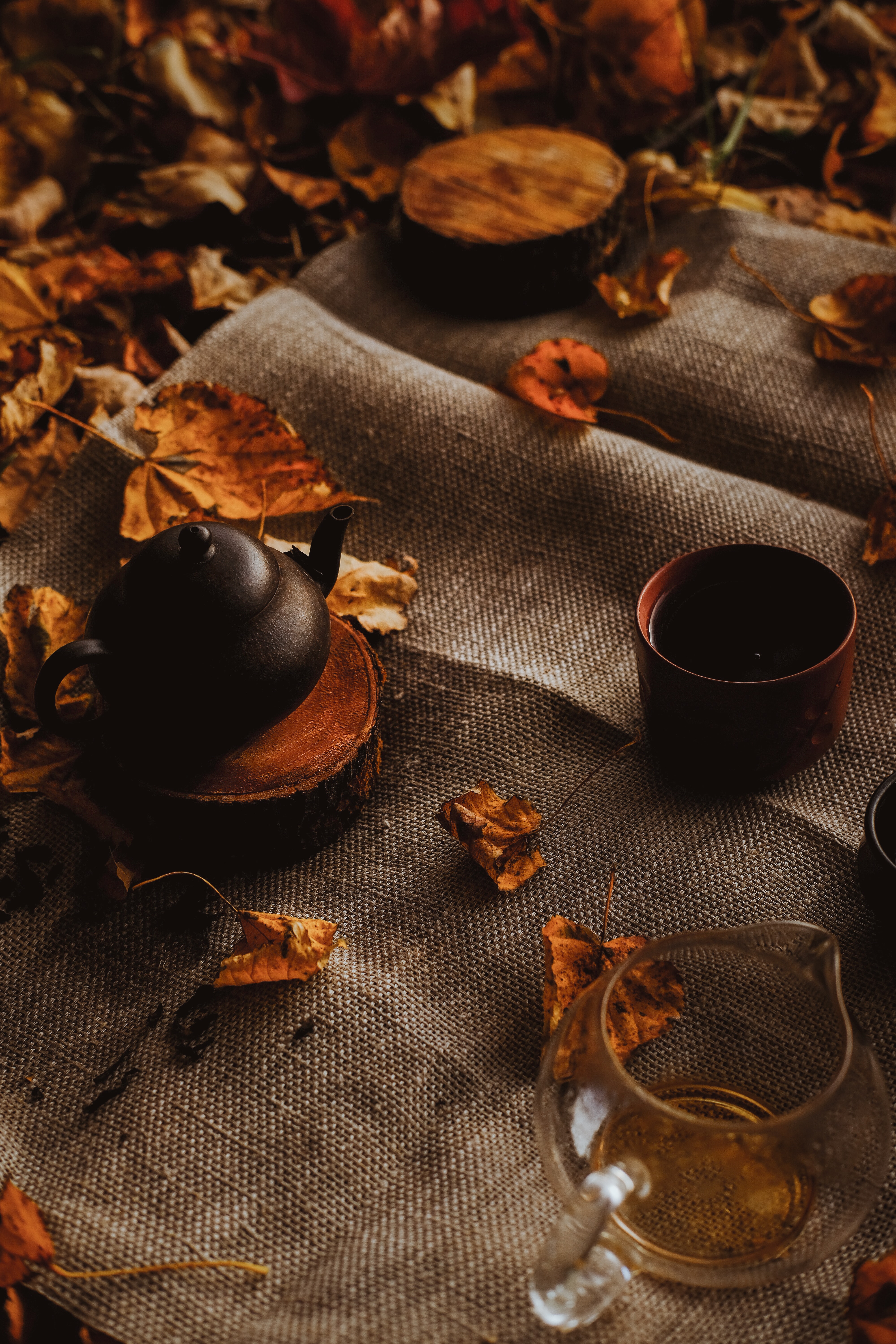77910 завантажити шпалери осінь, листя, різне, тканина, тканини, чайник - заставки і картинки безкоштовно
