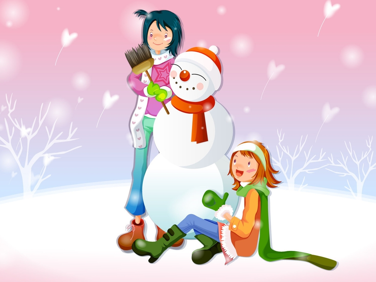 Скачать картинку Снеговики, Зима, Рисунки в телефон бесплатно.