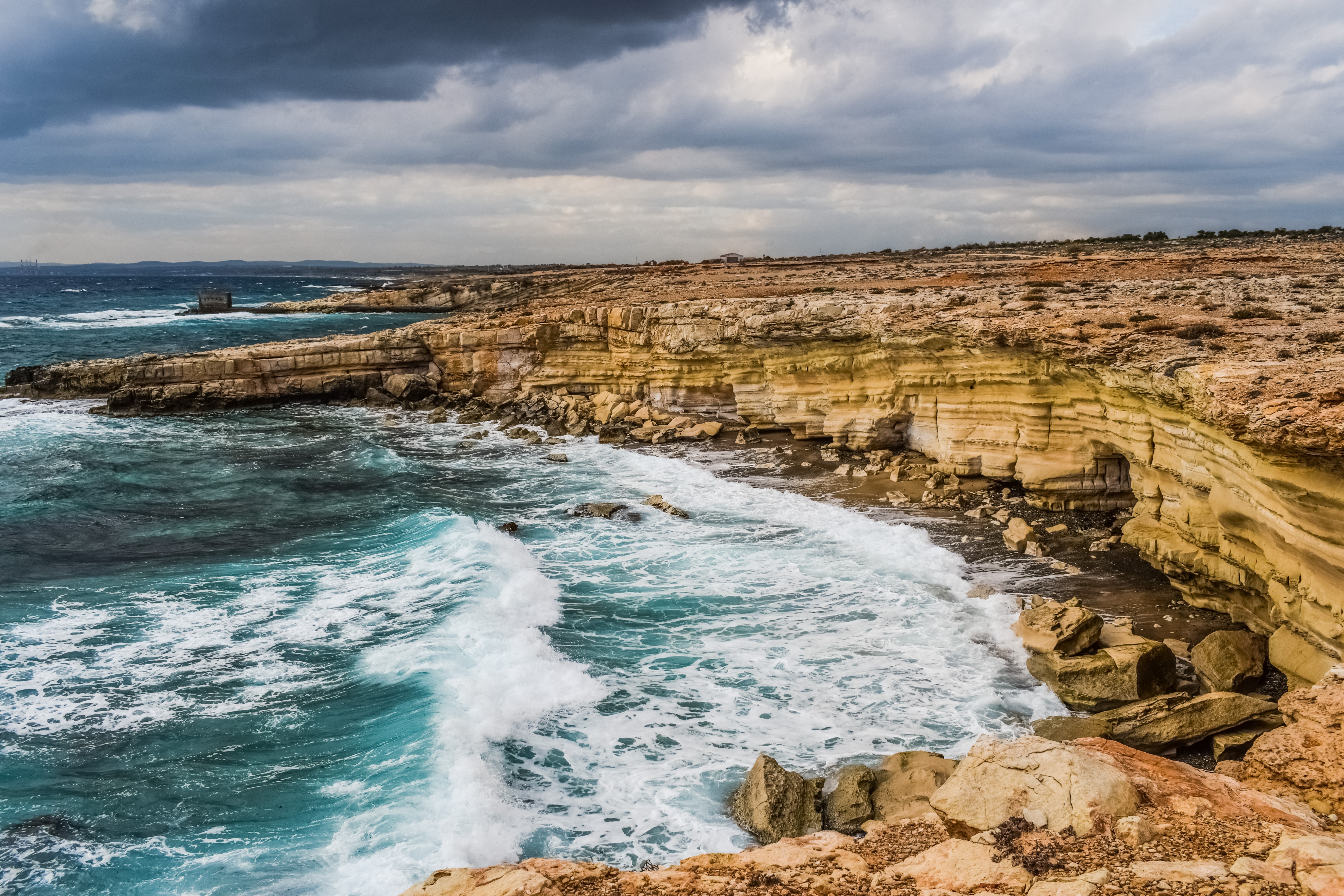nature, waves, shore, bank, cliff, cyprus