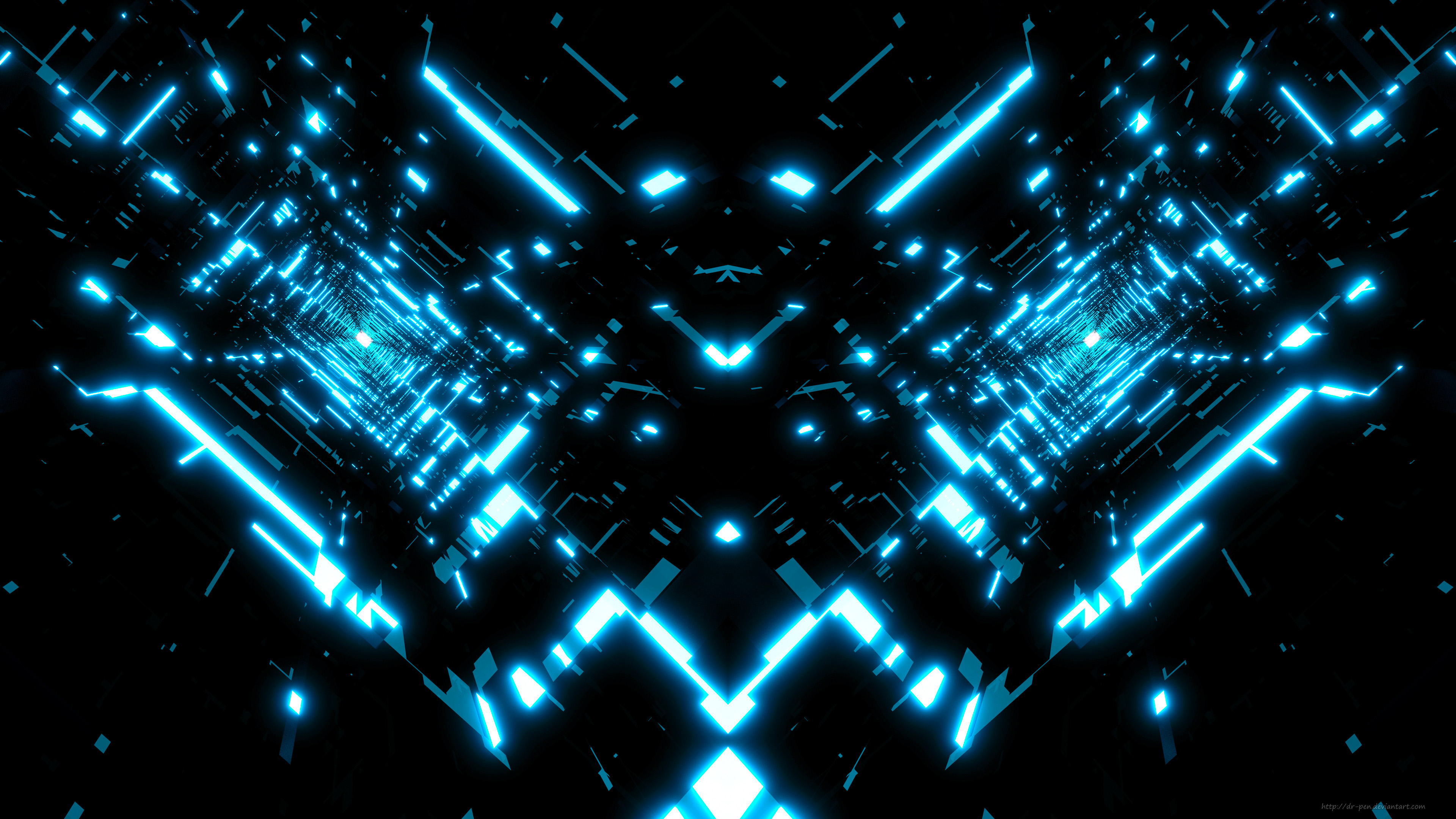 symmetry, geometry, 3d, artistic, abstract, blue, cgi