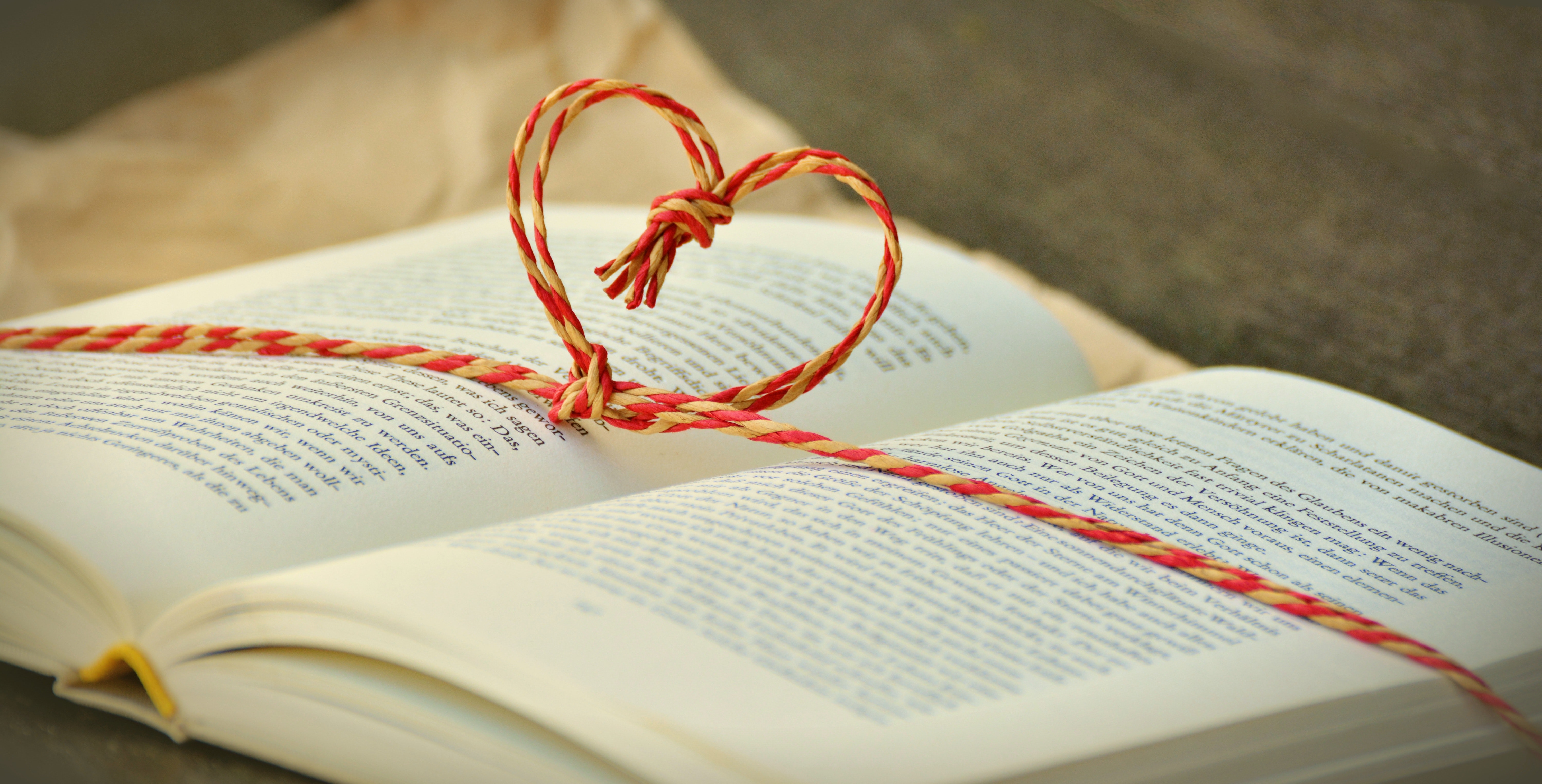 love, thread, heart, book