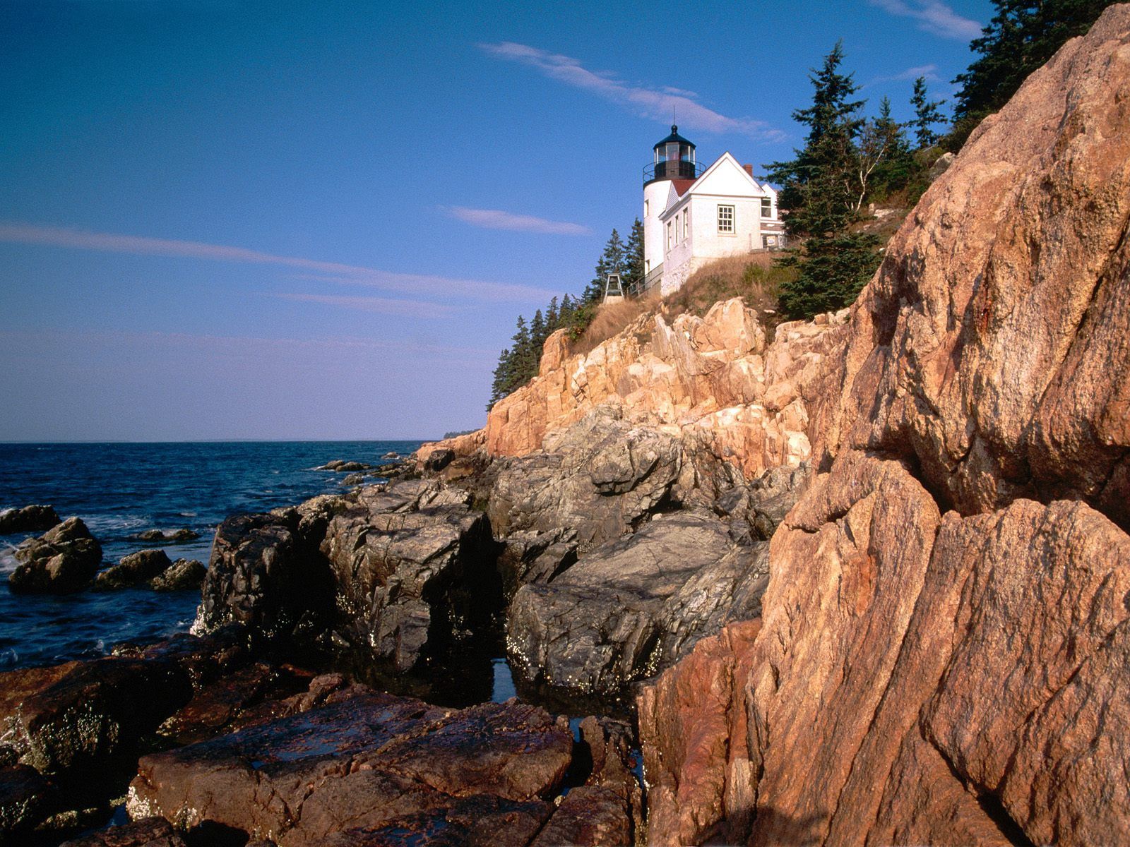 Download mobile wallpaper Acadia, Rocks, National Park, Nature, Lighthouse, Sea for free.
