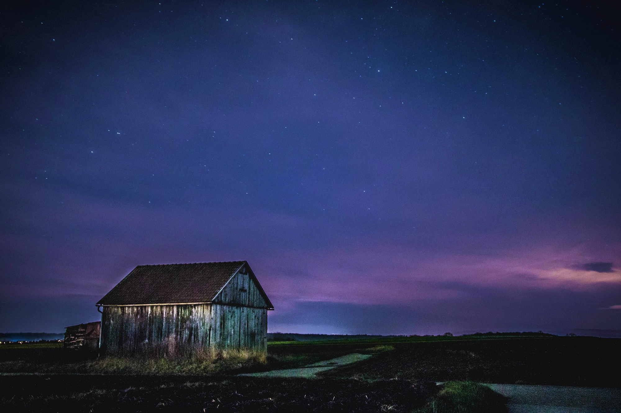 man made, shed, earth, field, night, sky Free Stock Photo