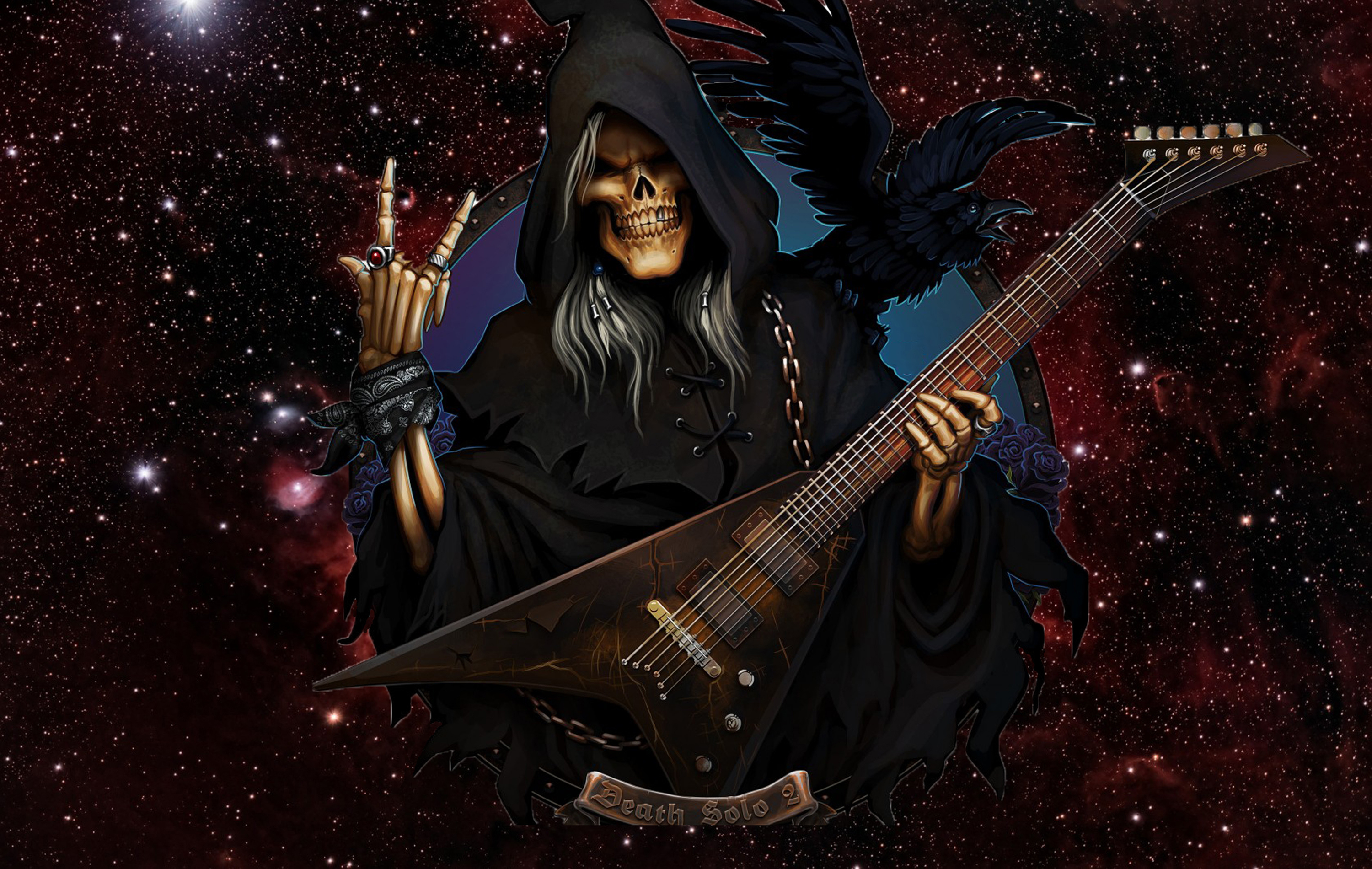Download mobile wallpaper Dark, Guitar, Raven, Grim Reaper, Rock & Roll for free.