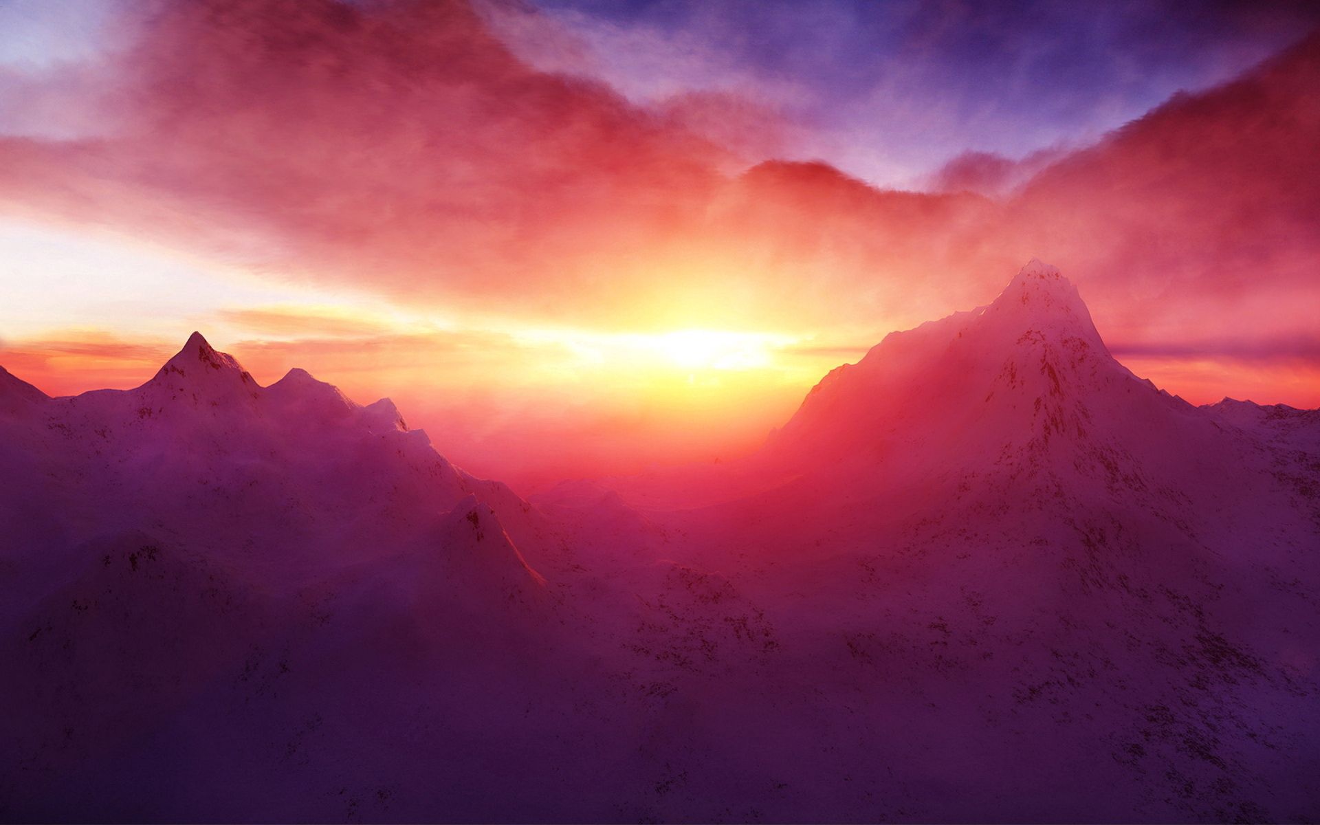 dawn, nature, mountains, snow, shine, light wallpaper for mobile