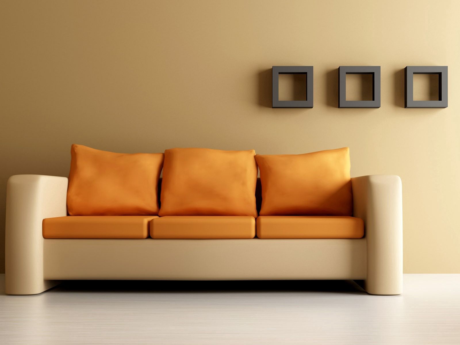 91241 скачать картинку мебель, разное, оранжевый, диван, кожа, бежевый, оранжевые - обои и заставки бесплатно