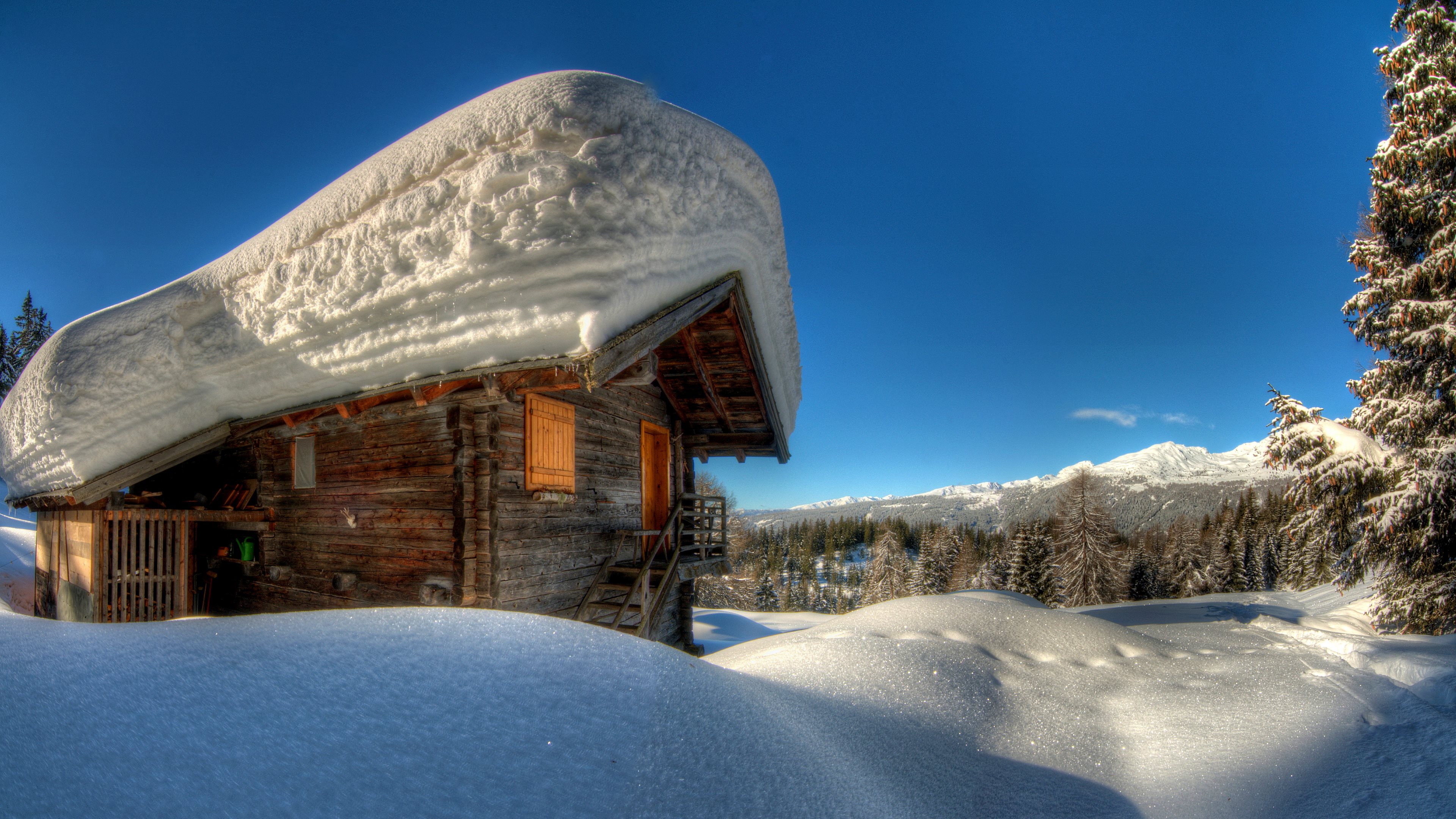 man made, cabin, snow High Definition image