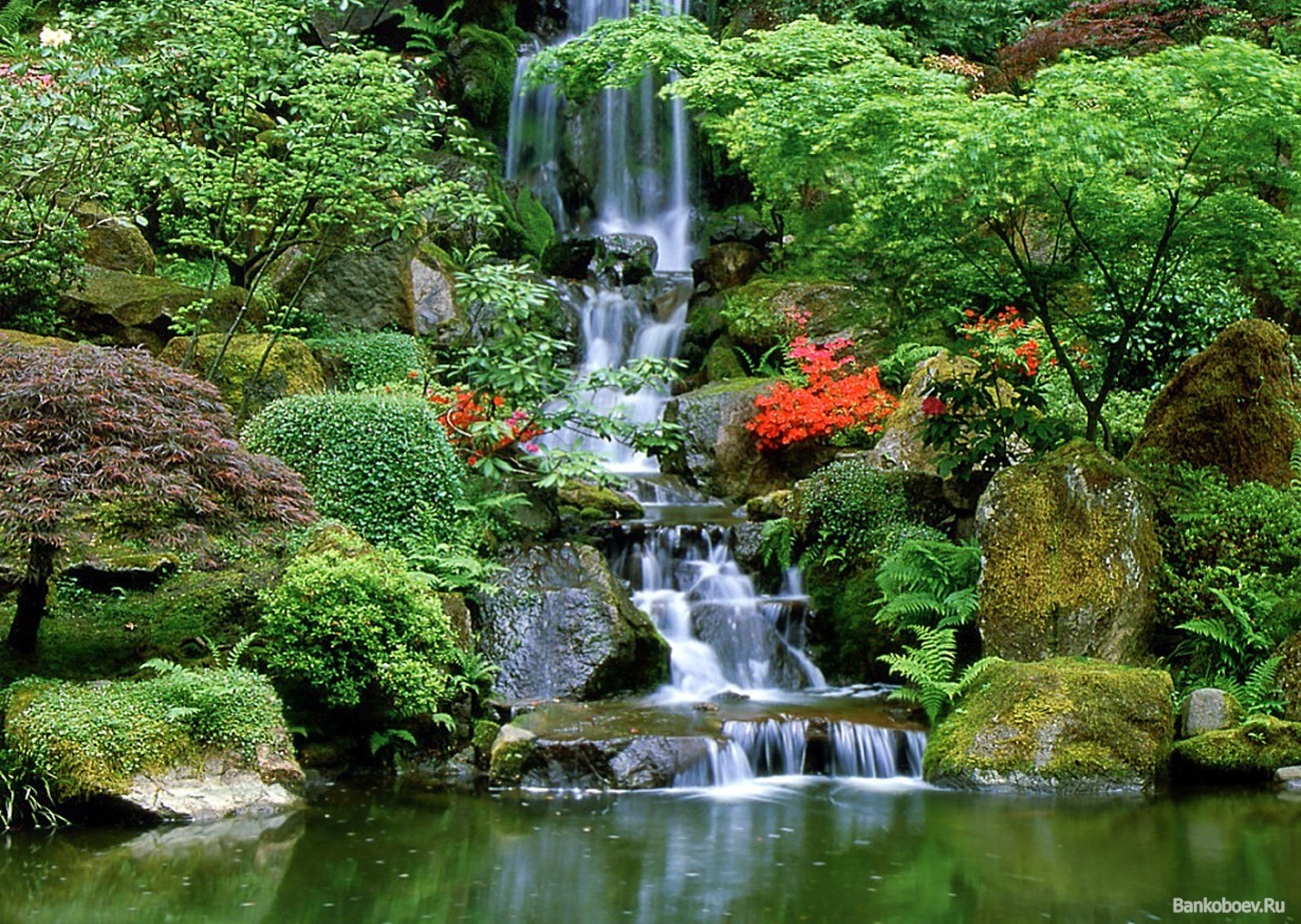 waterfalls, water, landscape, green