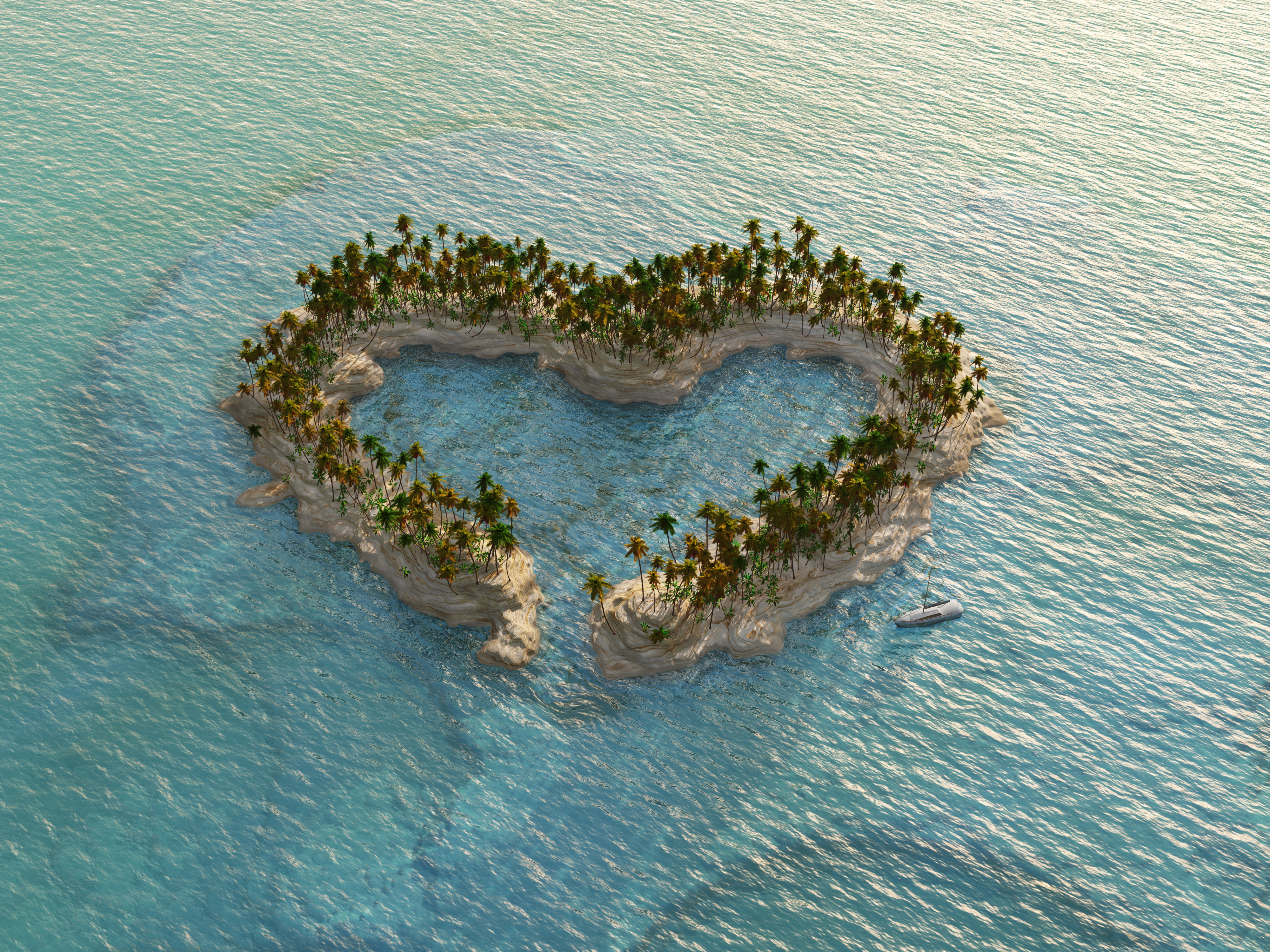 1526267 télécharger l'image artistique, île, coeur, en forme de coeur, océan, palmier, mer - fonds d'écran et économiseurs d'écran gratuits