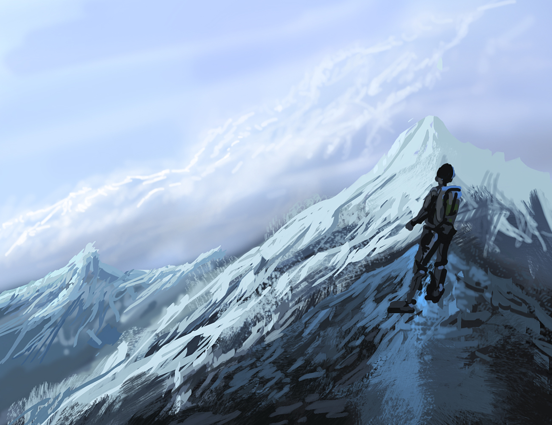 Stable Diffusion, snowy mountain, mountains, anime boys, snow, sunset glow,  AI art | 2560x1440 Wallpaper - wallhaven.cc