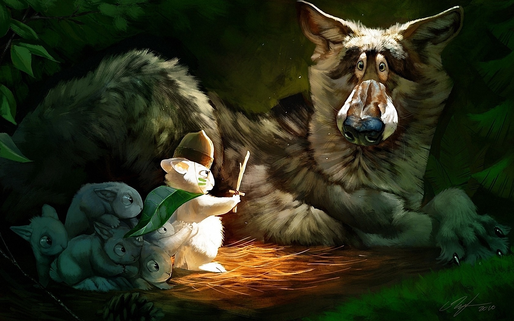 Download mobile wallpaper Rabbit, Fantasy Animals, Wolf, Fantasy, Animal for free.